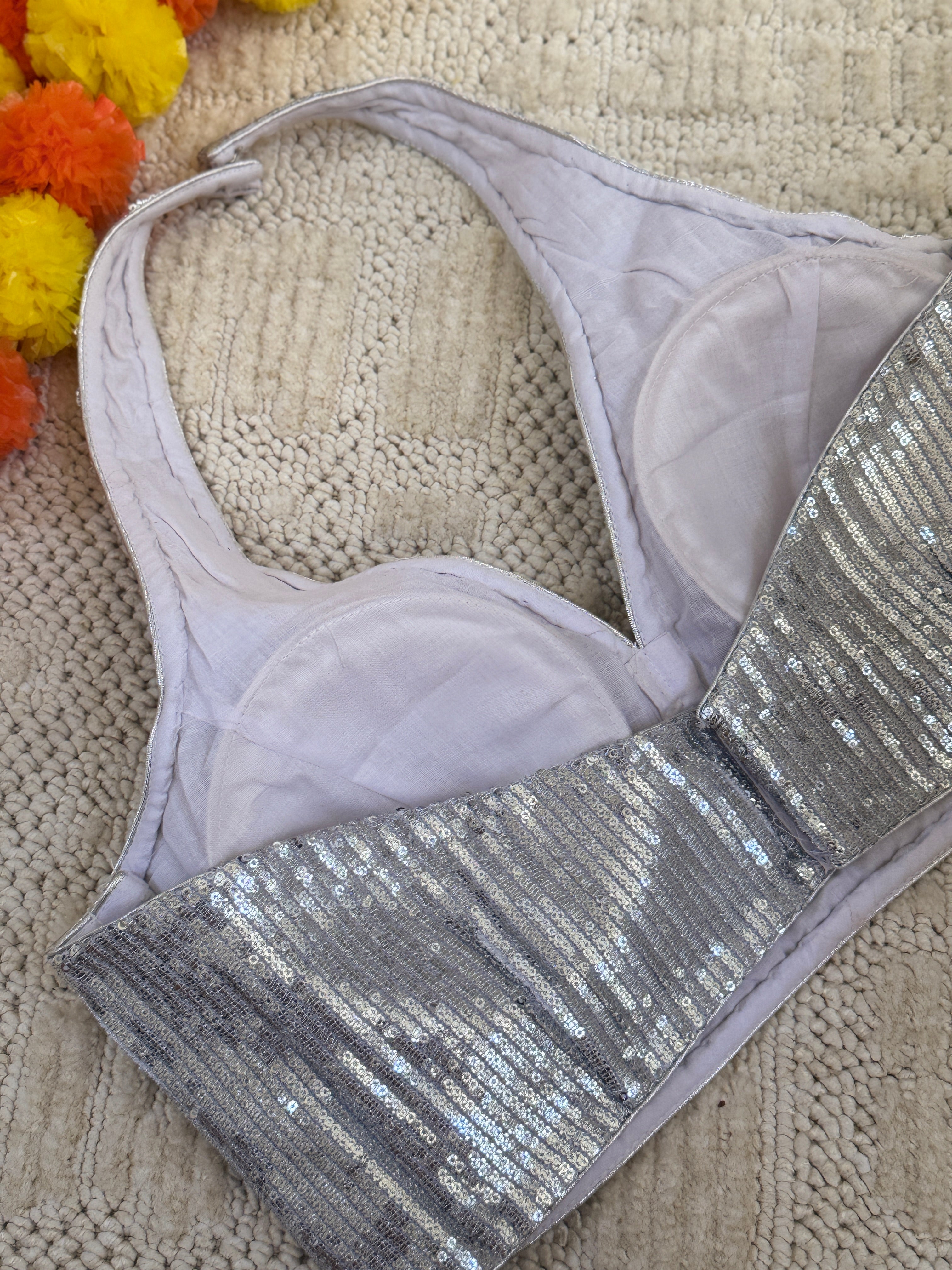 Halter Readymade Padded Sequin Blouse