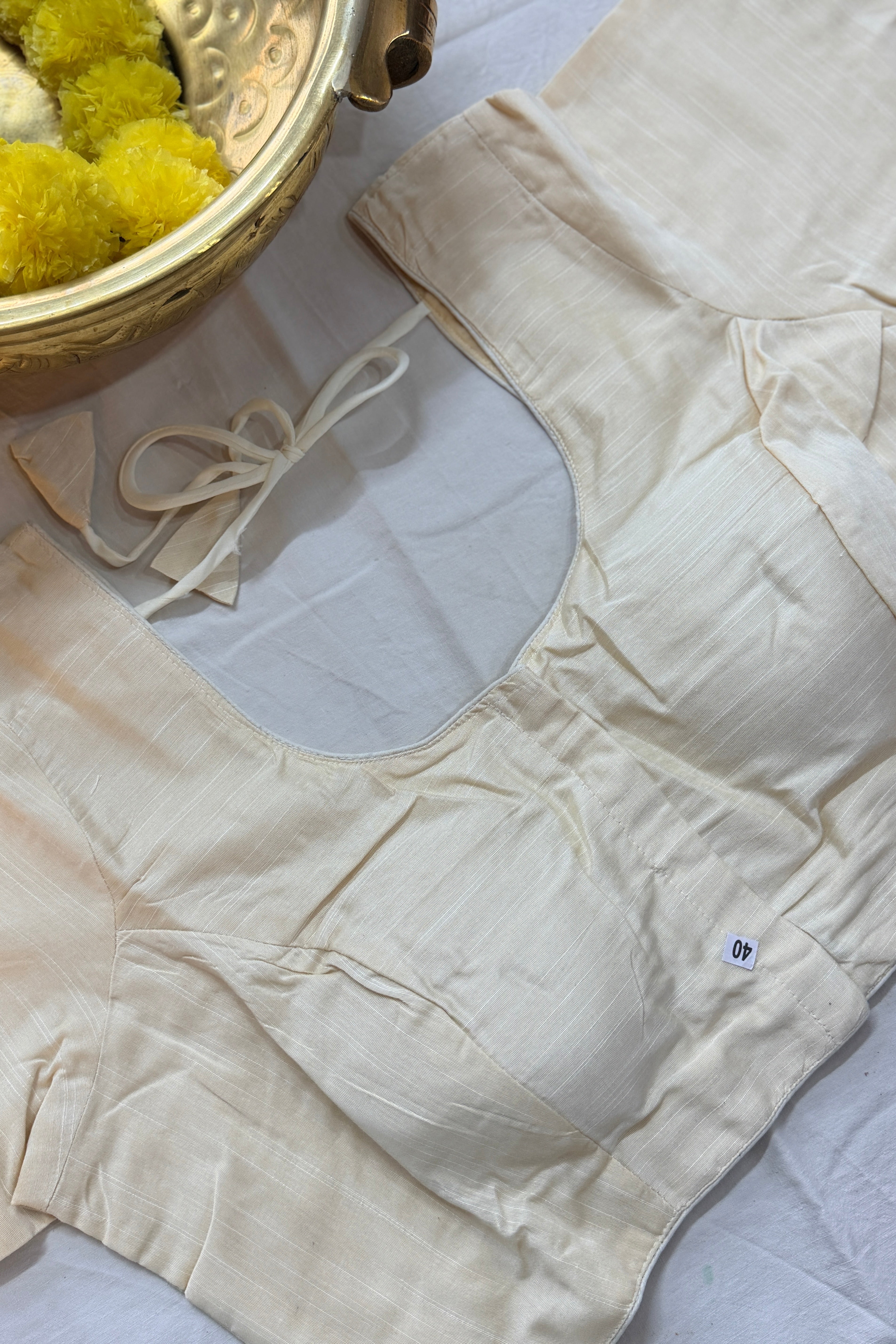 Cotton Silk Padded front hooks blouse with sleeves