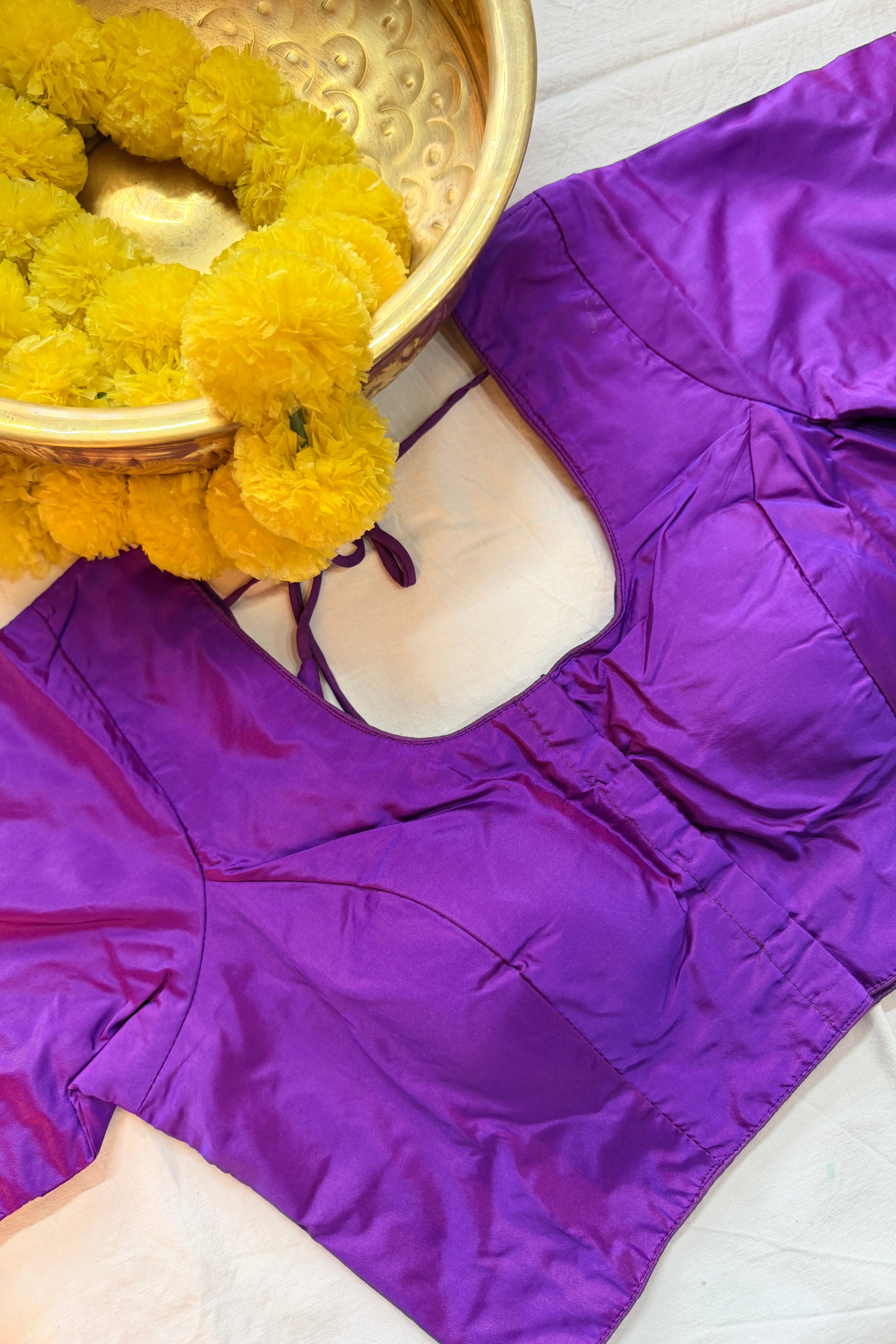 Raw Silk Plain Padded Front hooks blouse with sleeves