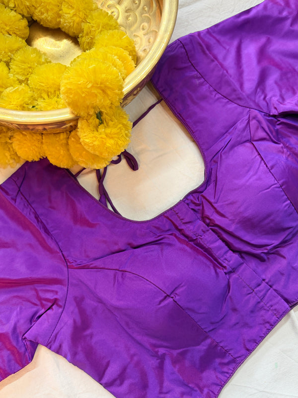 Raw Silk Plain Padded Front hooks blouse with sleeves