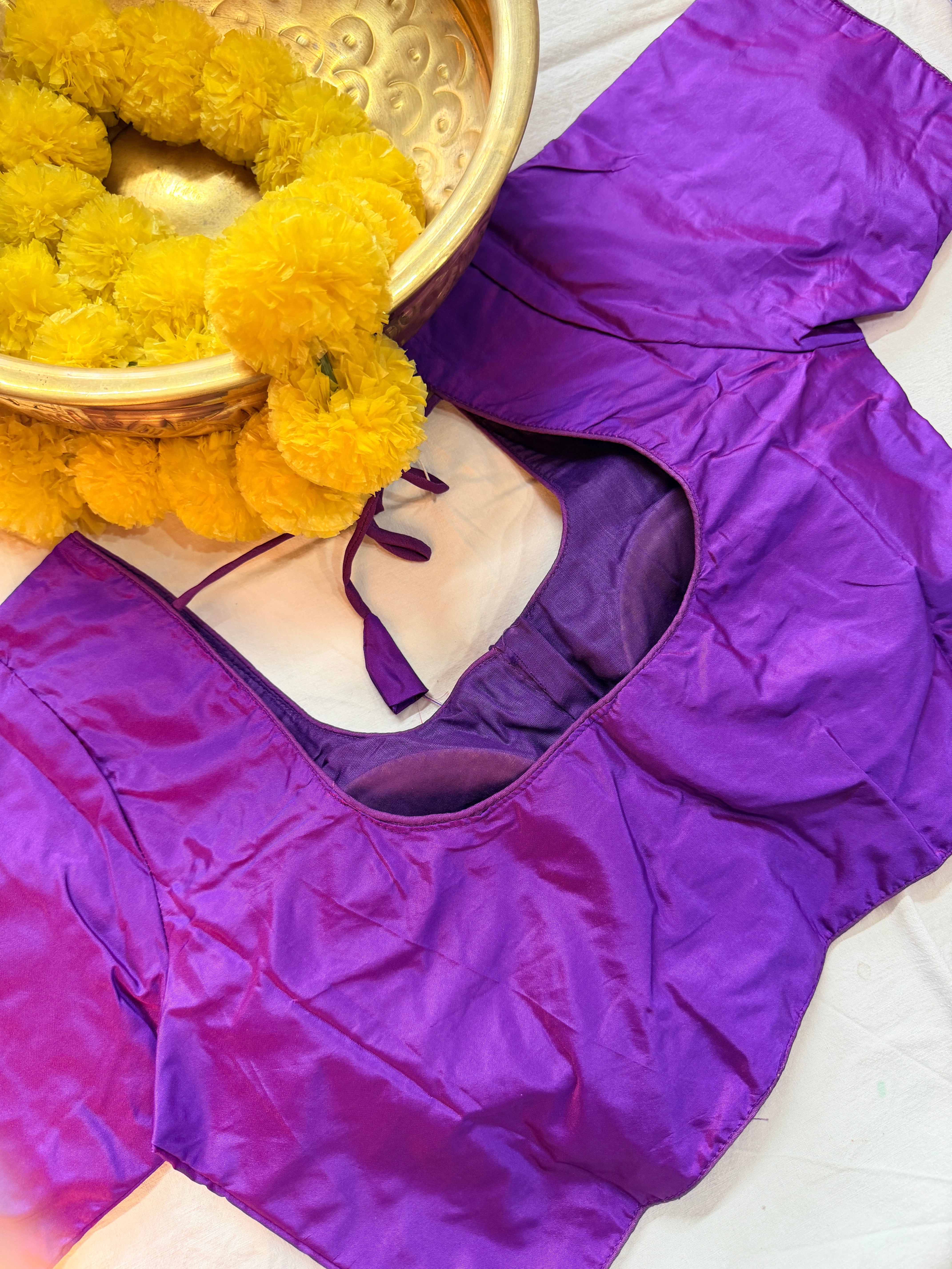 Raw Silk Plain Padded Front hooks blouse with sleeves
