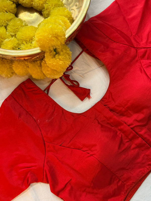 Raw Silk Plain Padded Front hooks blouse with sleeves
