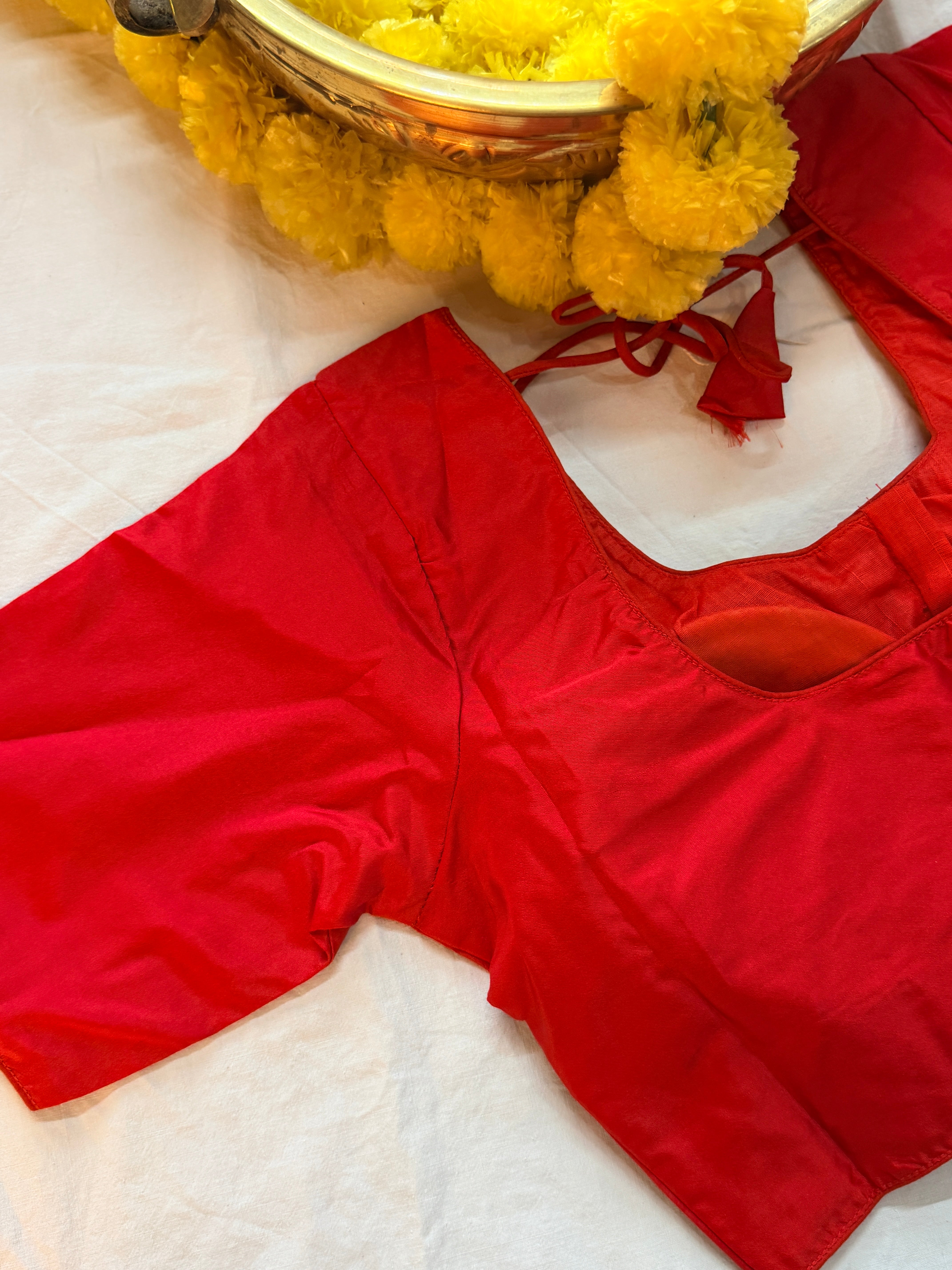 Raw Silk Plain Padded Front hooks blouse with sleeves