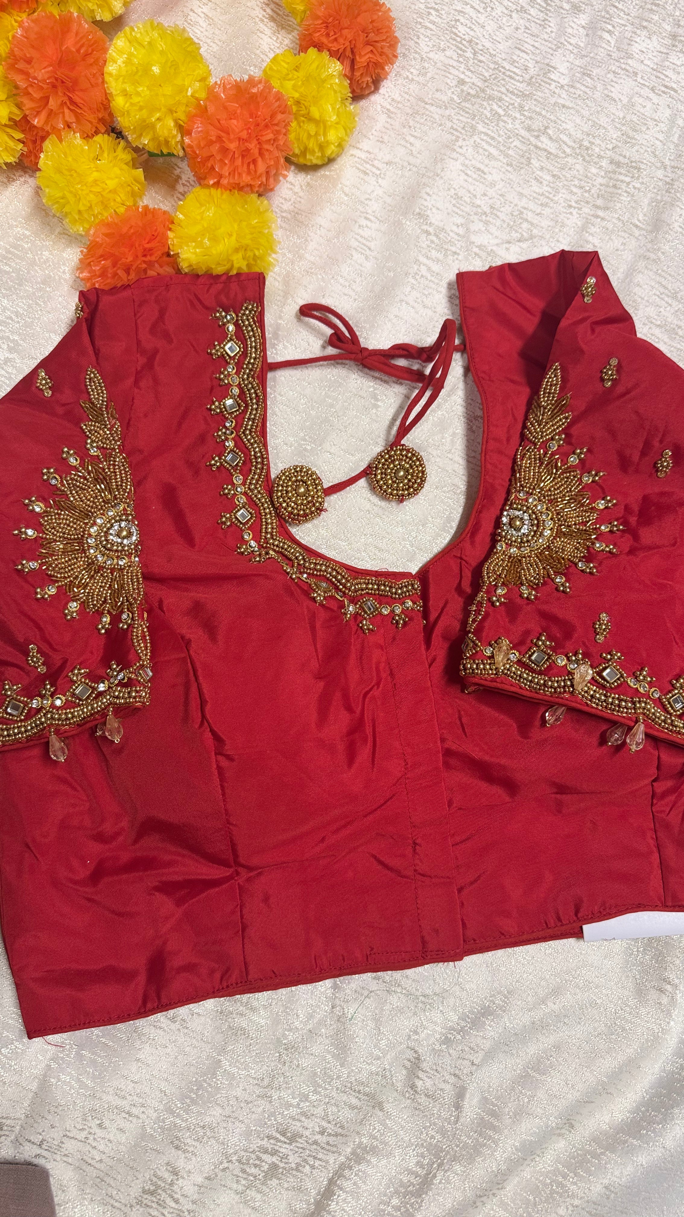 Maggam Work Readymade Padded Blouse front hooks with sleeves