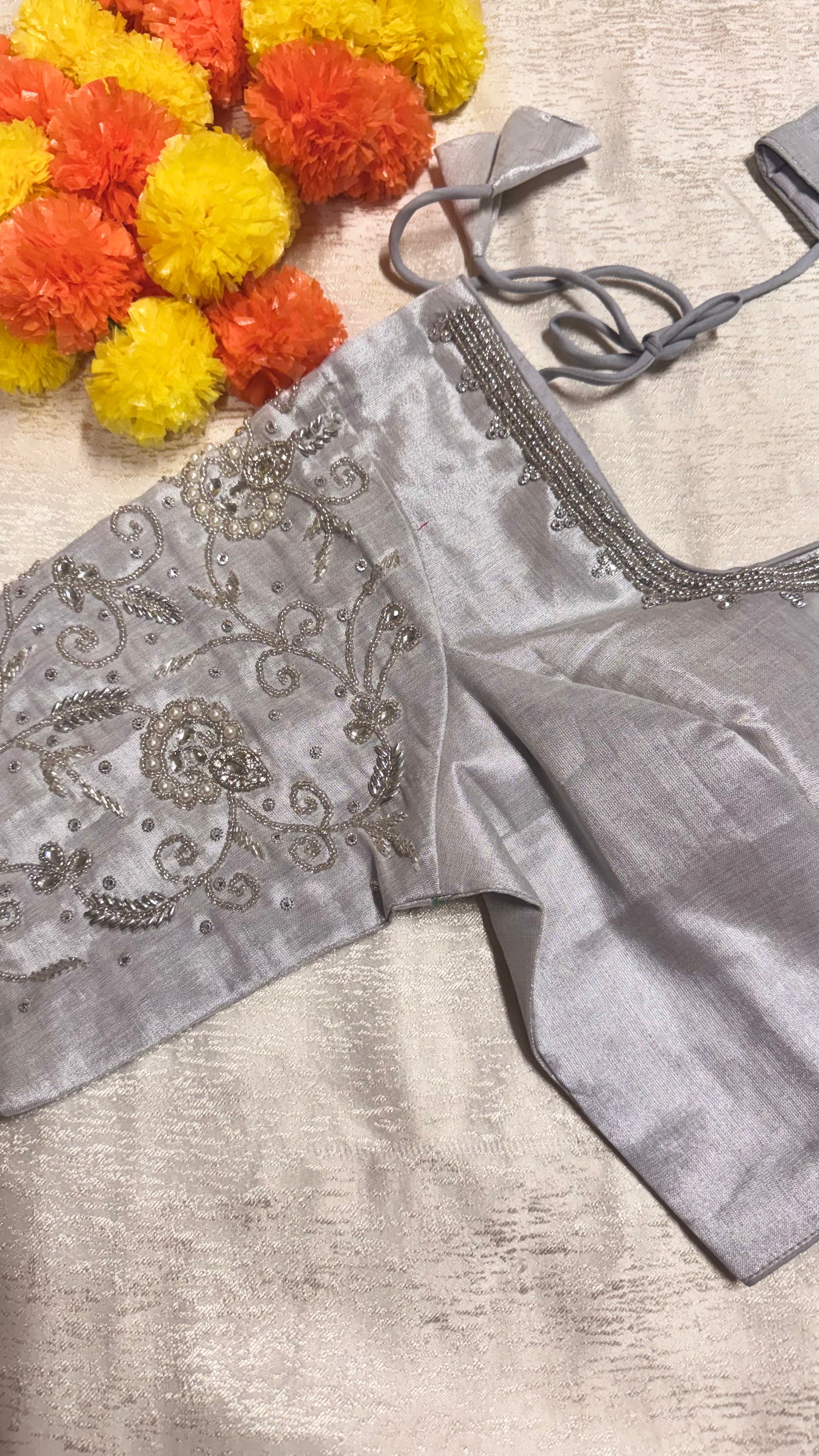 Maggam Work Readymade Padded Blouse front hooks with sleeves