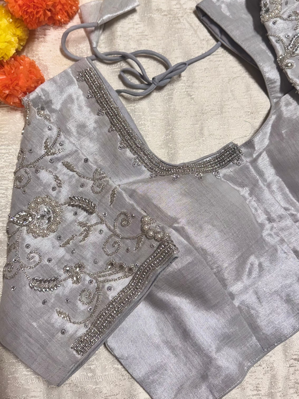 Maggam Work Readymade Padded Blouse front hooks with sleeves