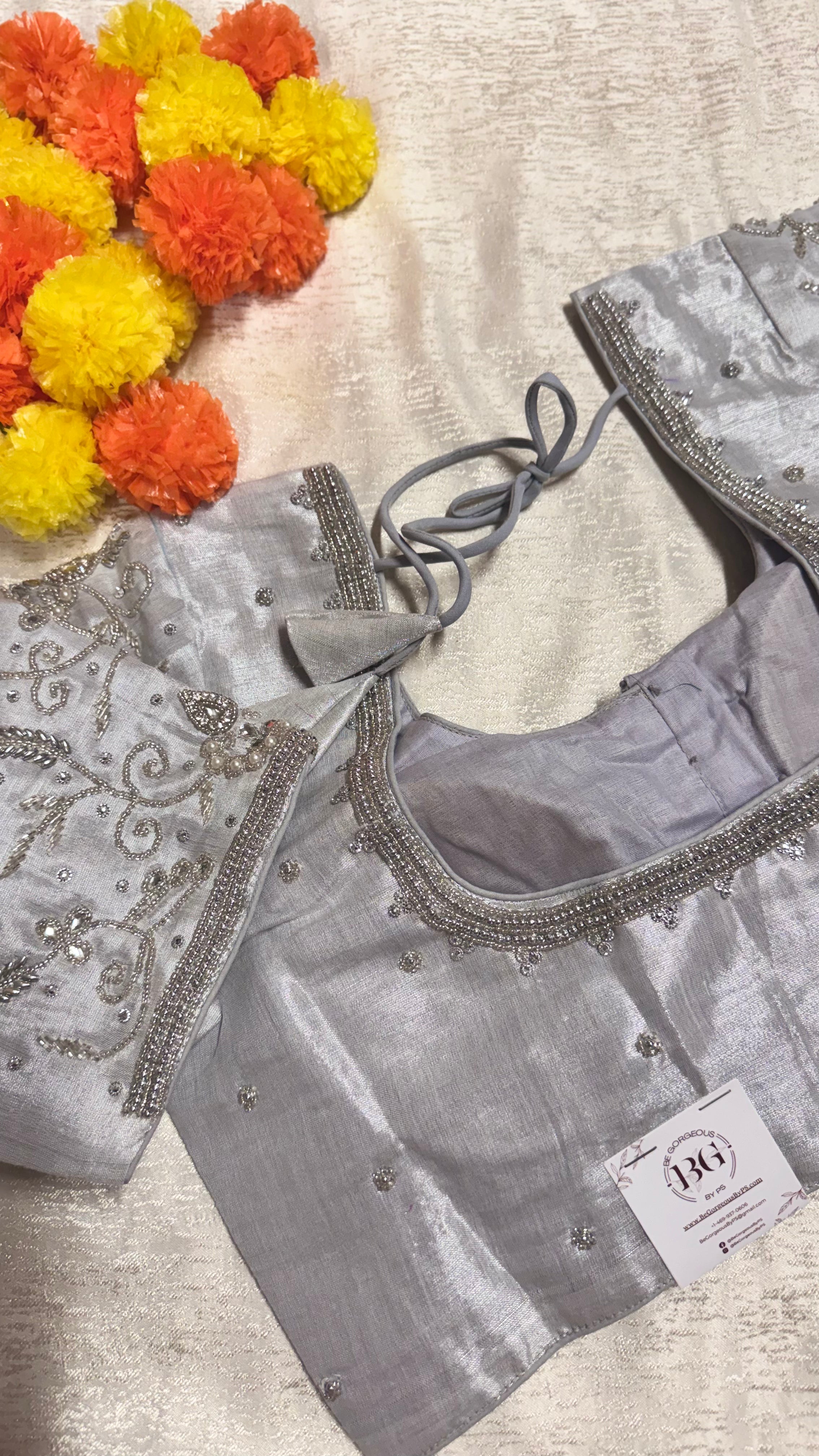 Maggam Work Readymade Padded Blouse front hooks with sleeves