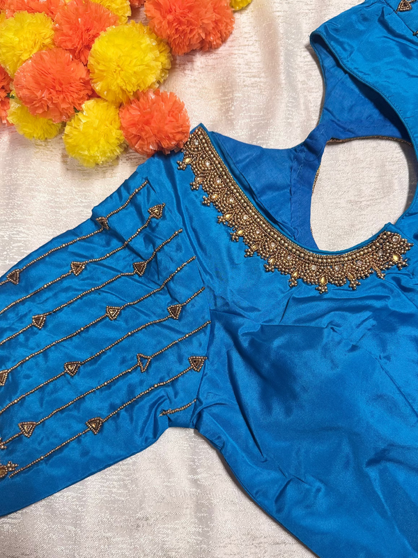 Maggam Work Readymade Padded Blouse front hooks with sleeves