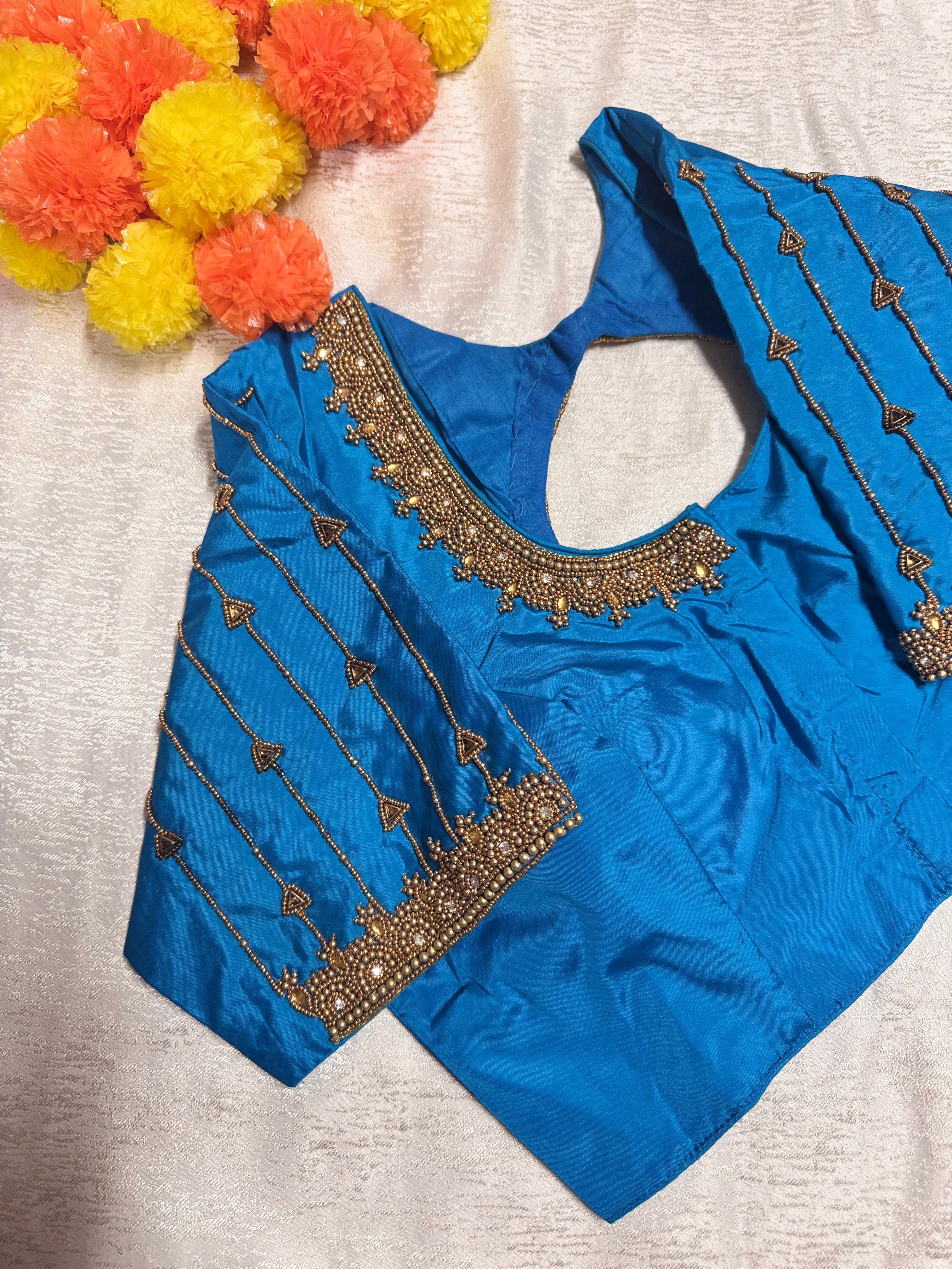 Maggam Work Readymade Padded Blouse front hooks with sleeves