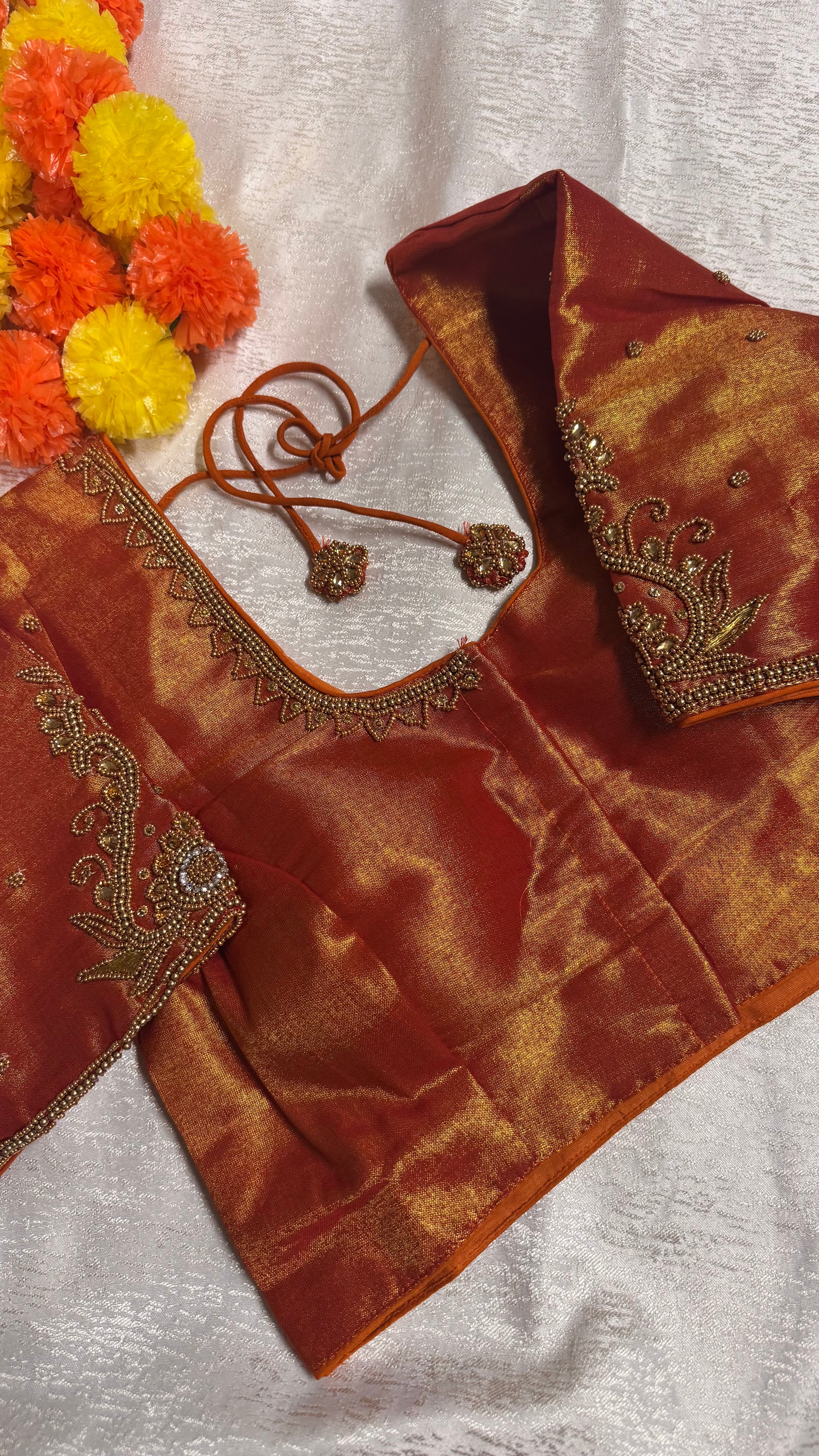 Maggam Work Readymade Padded Blouse front hooks with sleeves