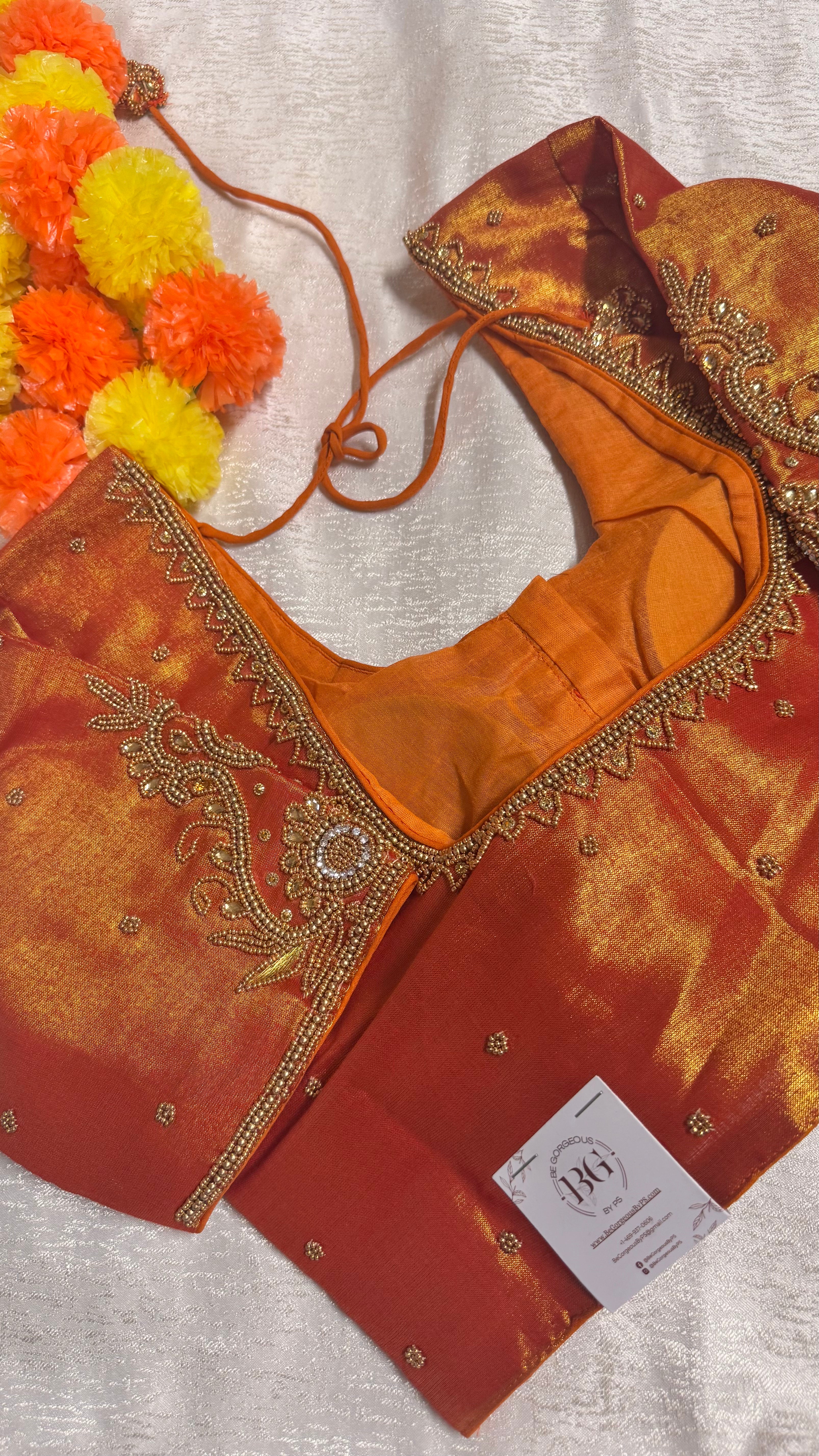 Maggam Work Readymade Padded Blouse front hooks with sleeves