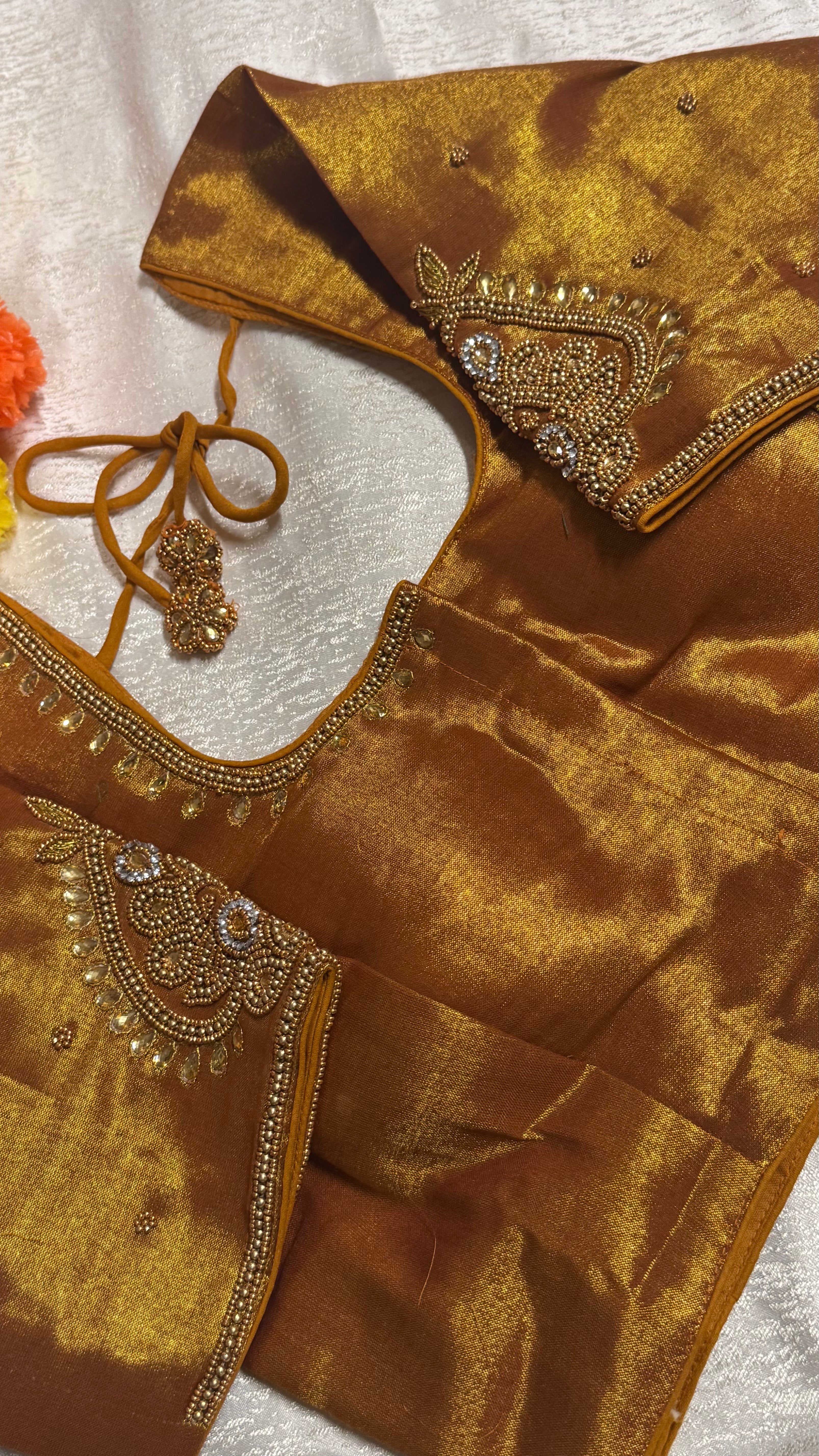 Maggam Work Readymade Padded Blouse front hooks with sleeves
