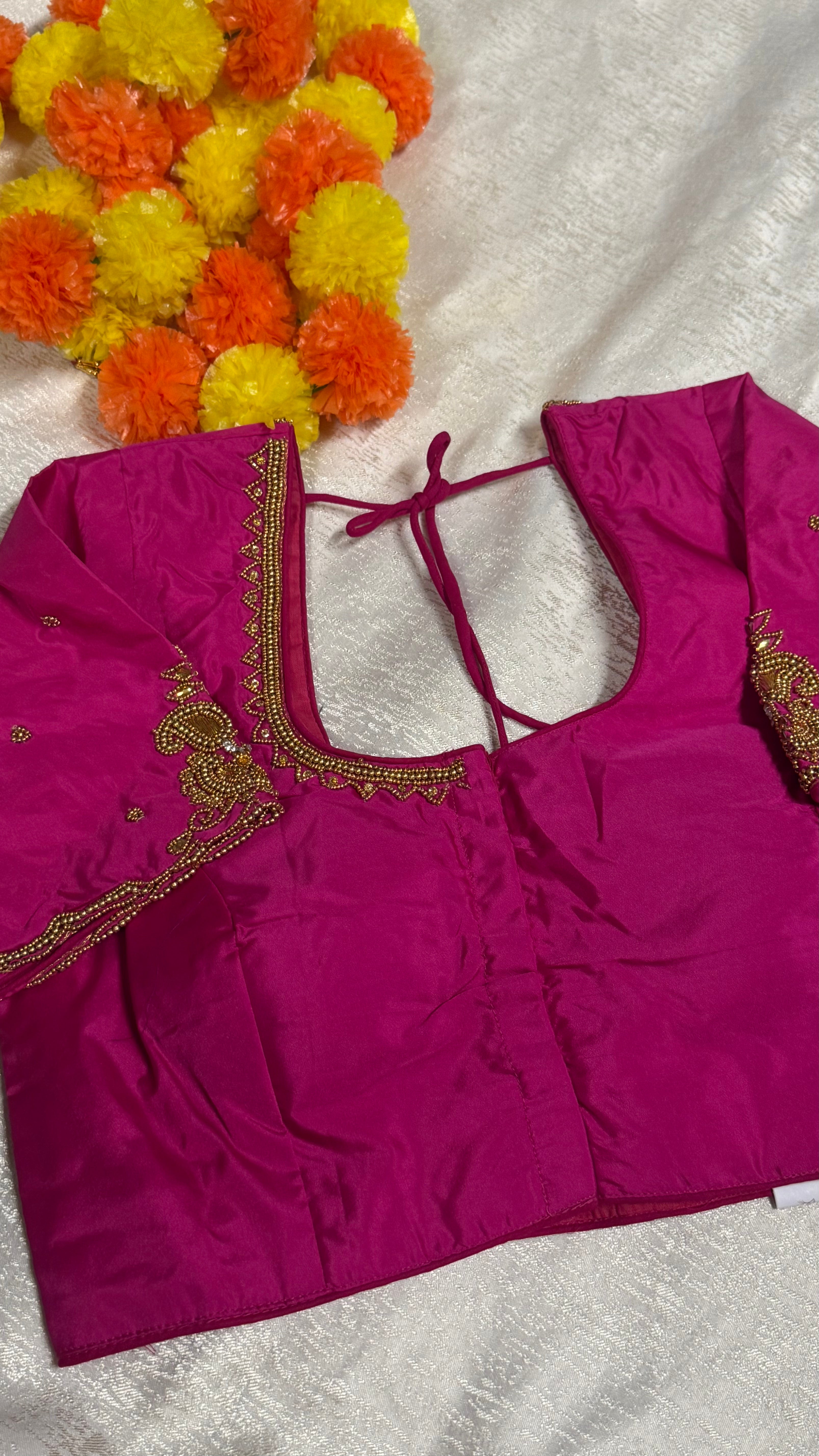Maggam Work Readymade Padded Blouse front hooks with sleeves
