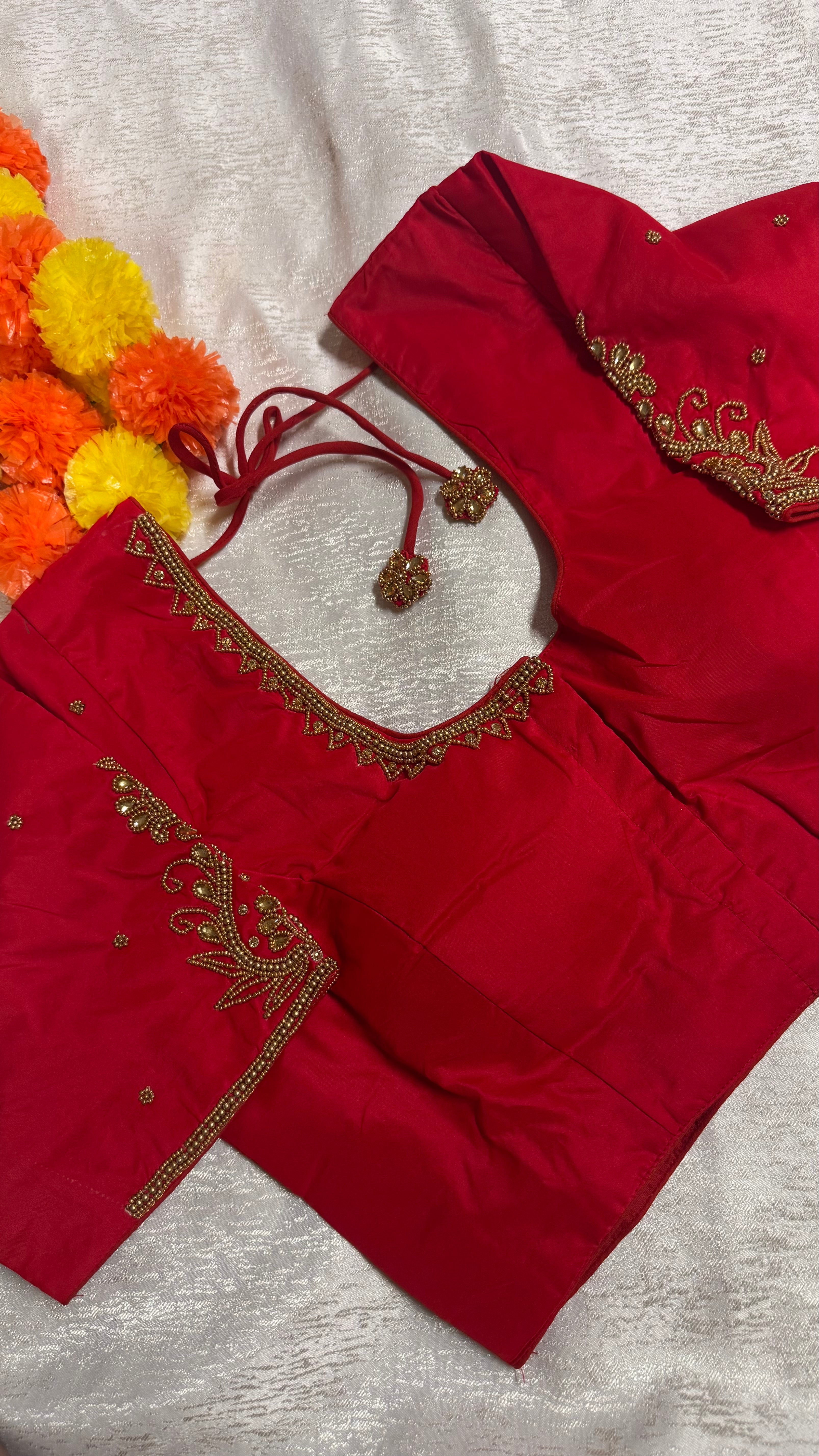 Maggam Work Readymade Padded Blouse front hooks with sleeves