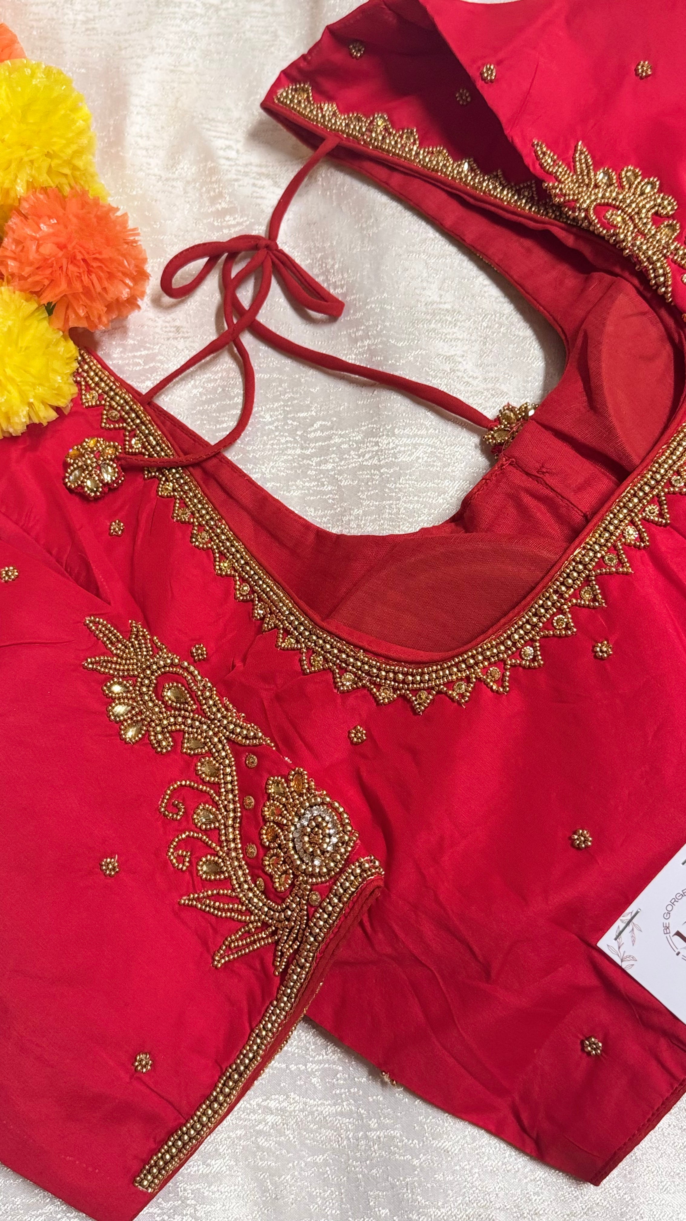 Maggam Work Readymade Padded Blouse front hooks with sleeves