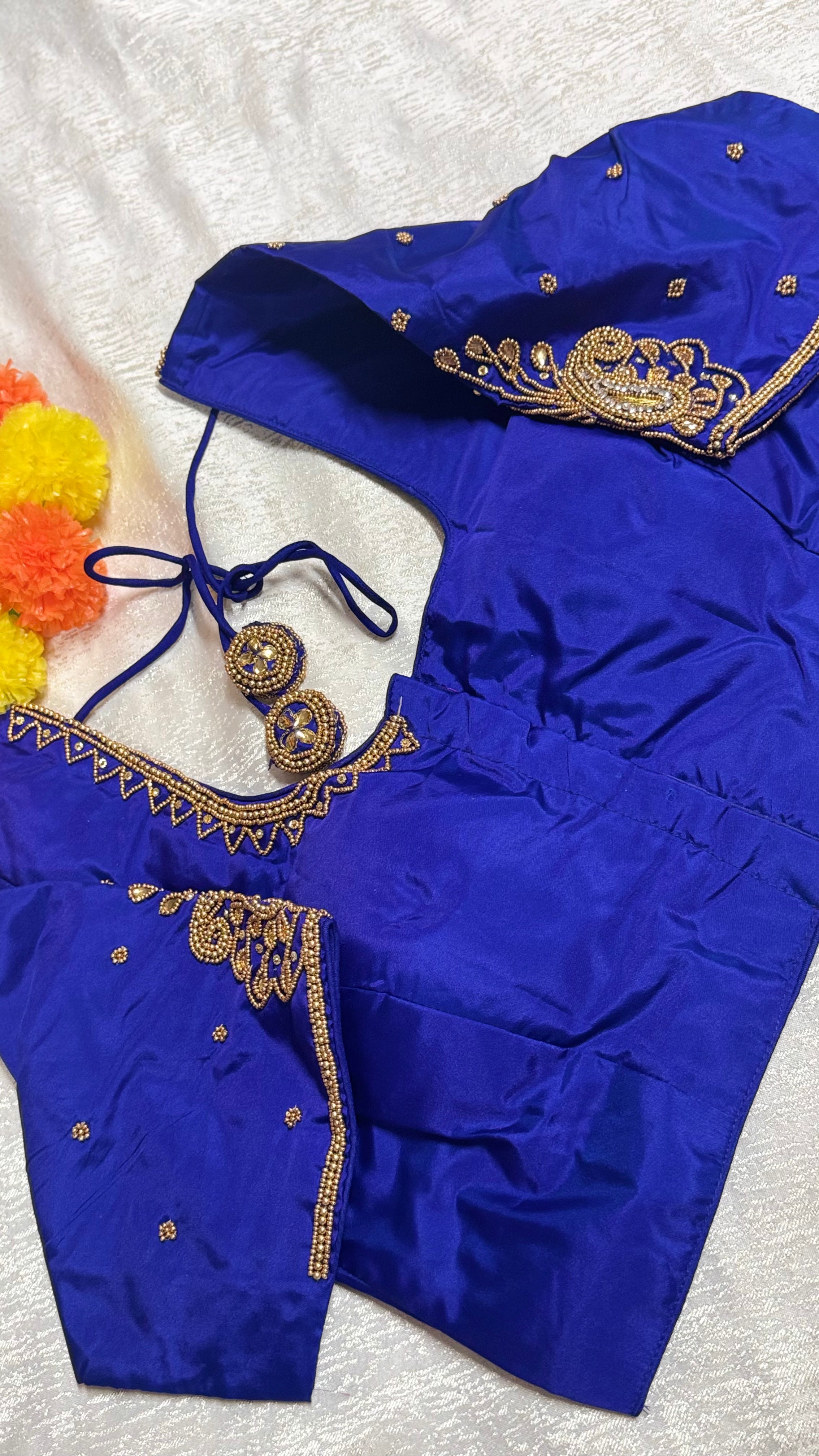 Maggam Work Readymade Padded Blouse front hooks with sleeves