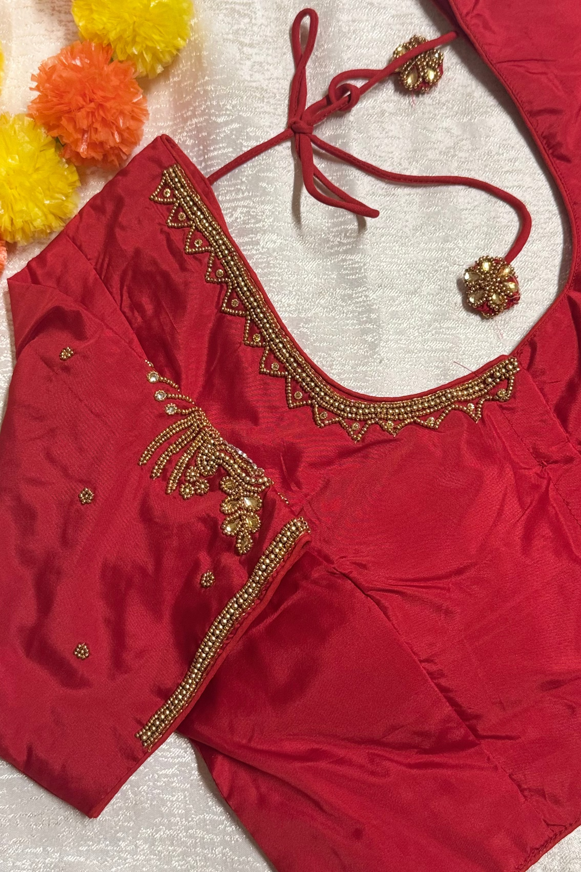 Maggam Work Readymade Padded Blouse front hooks with sleeves