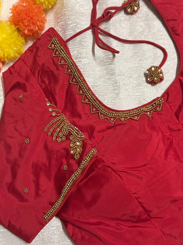 Maggam Work Readymade Padded Blouse front hooks with sleeves