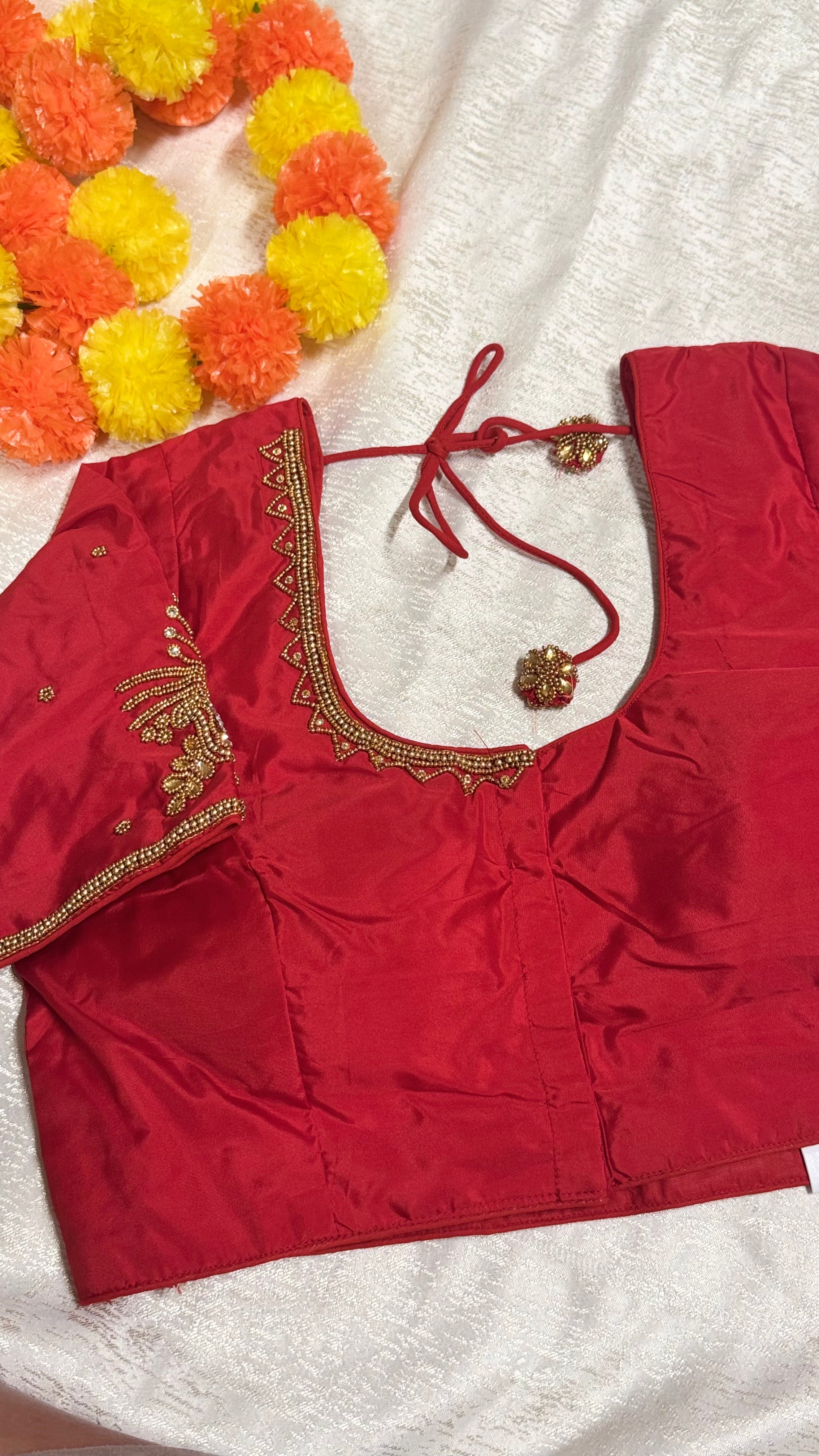 Maggam Work Readymade Padded Blouse front hooks with sleeves