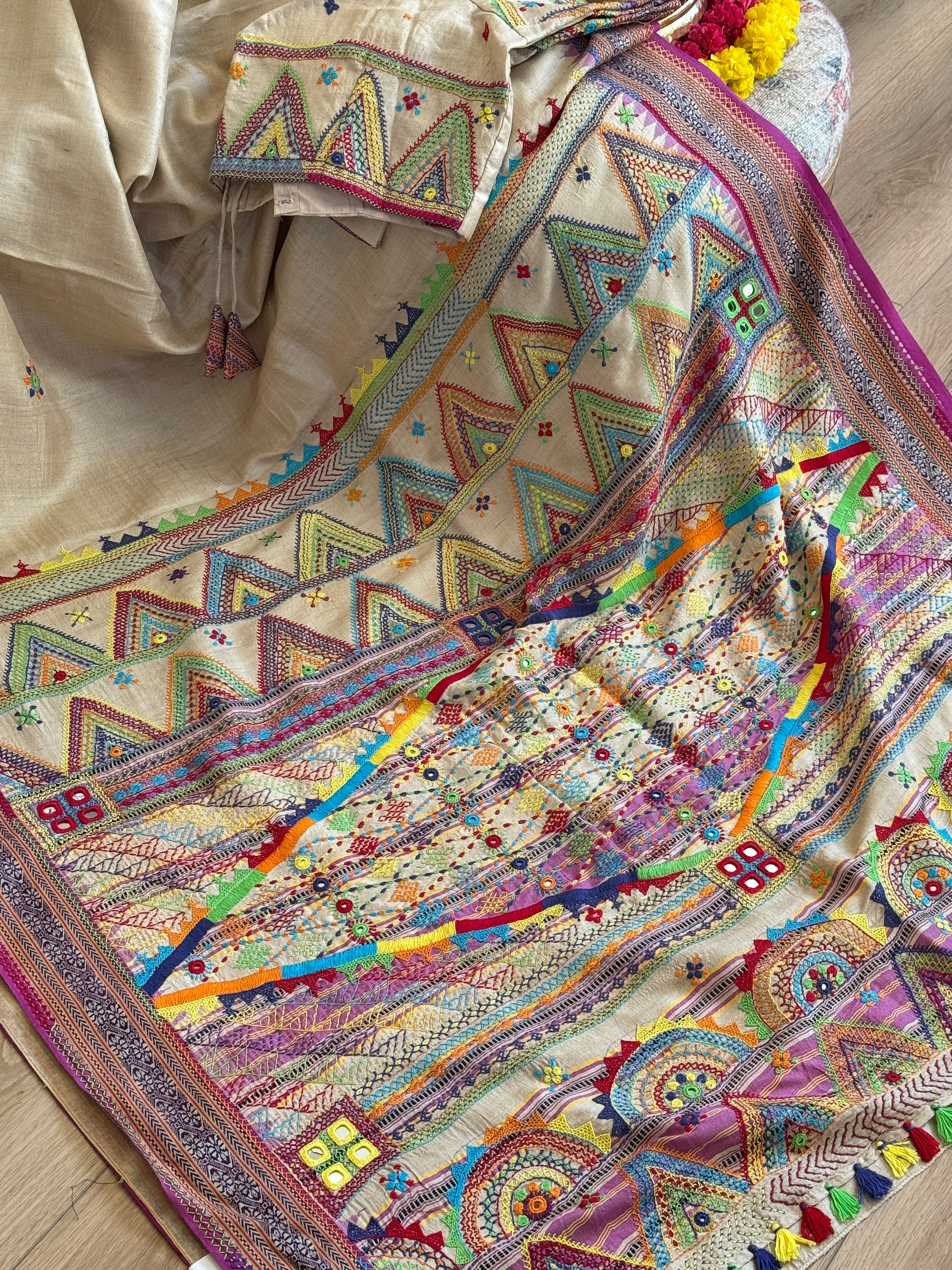 Lambani Hand Embroidered Vidharba Tussar Saree - purple