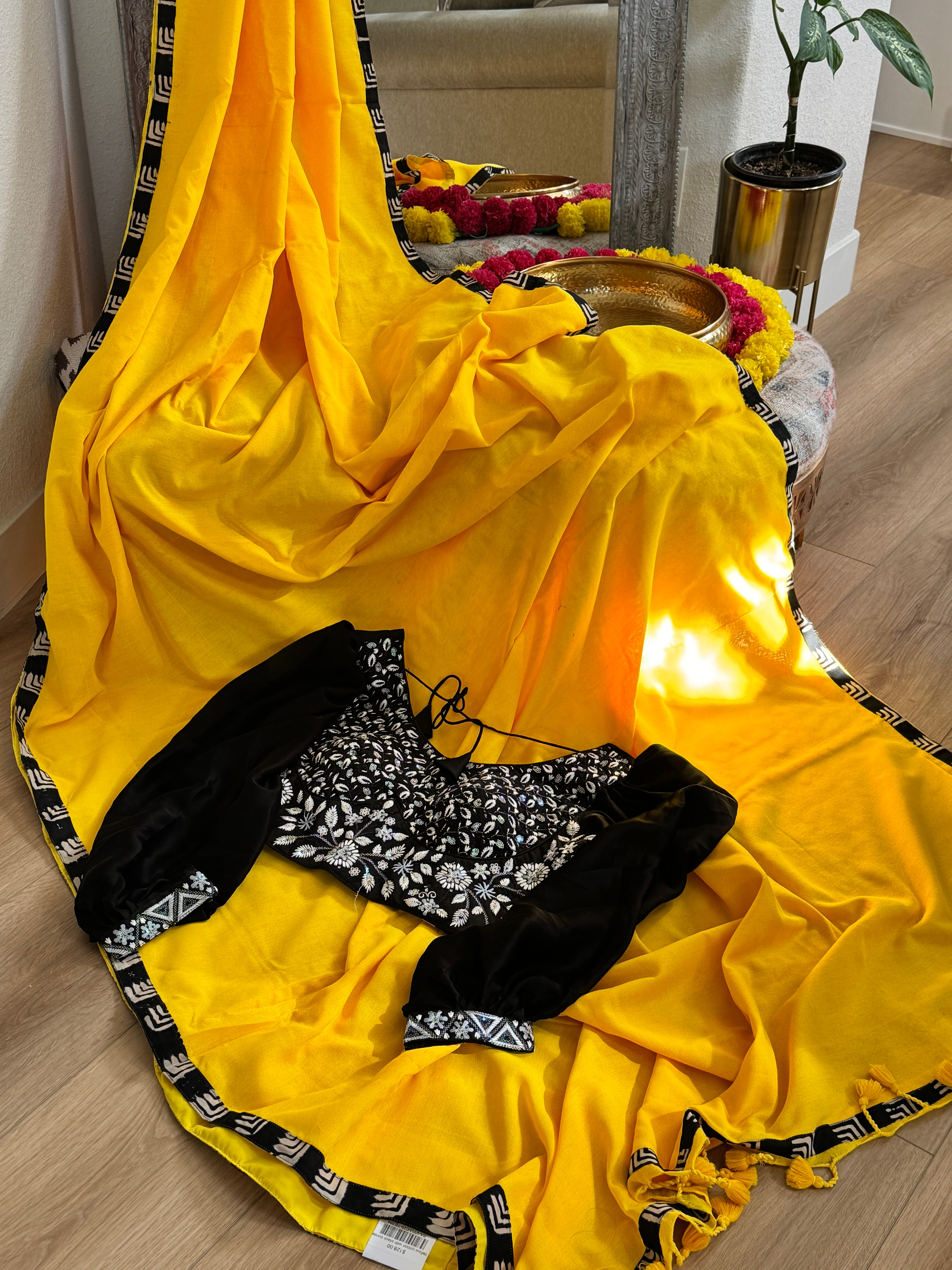 Yellow cotton with black border