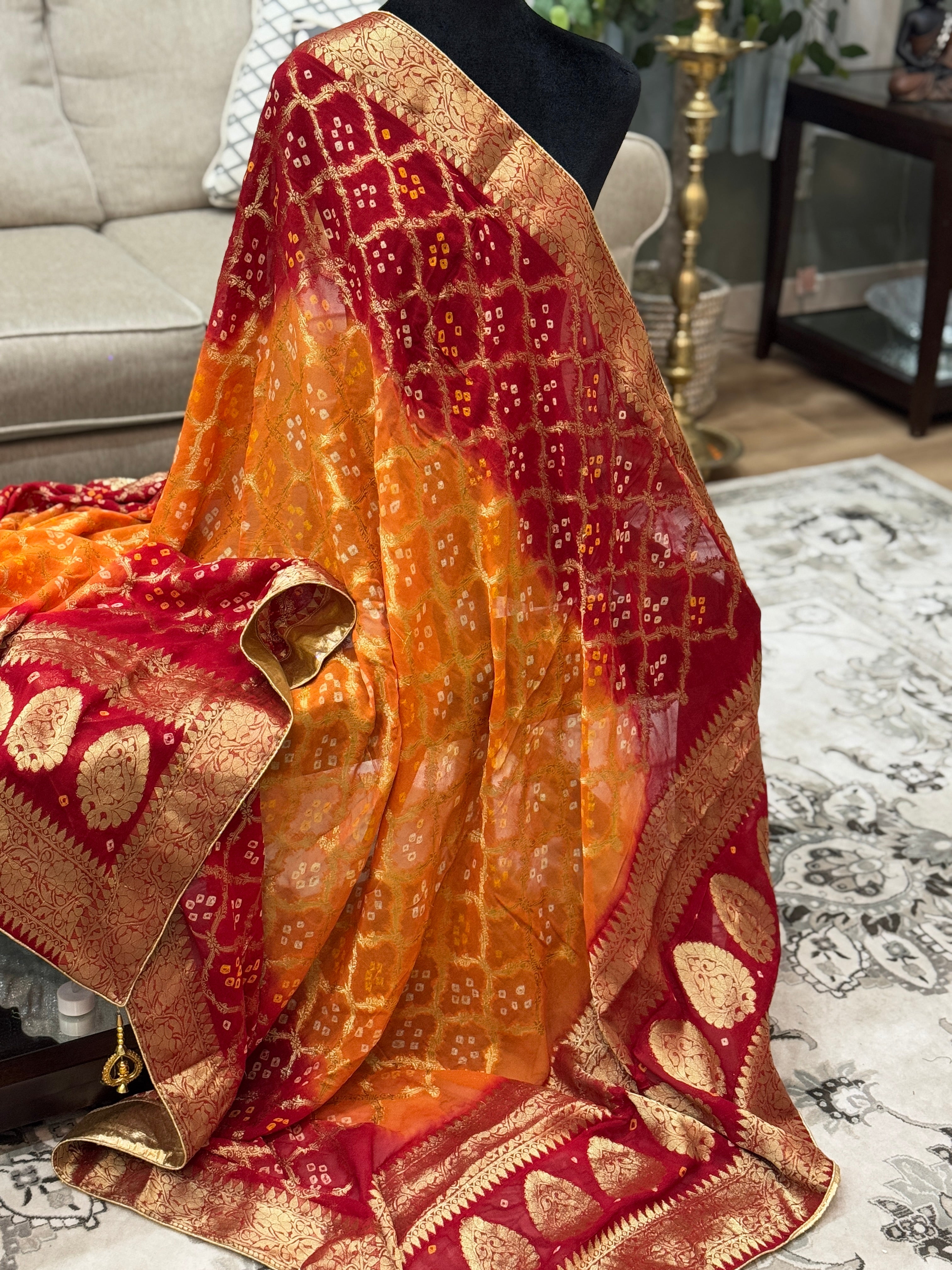 Georgette Gharchola dupatta - orange red