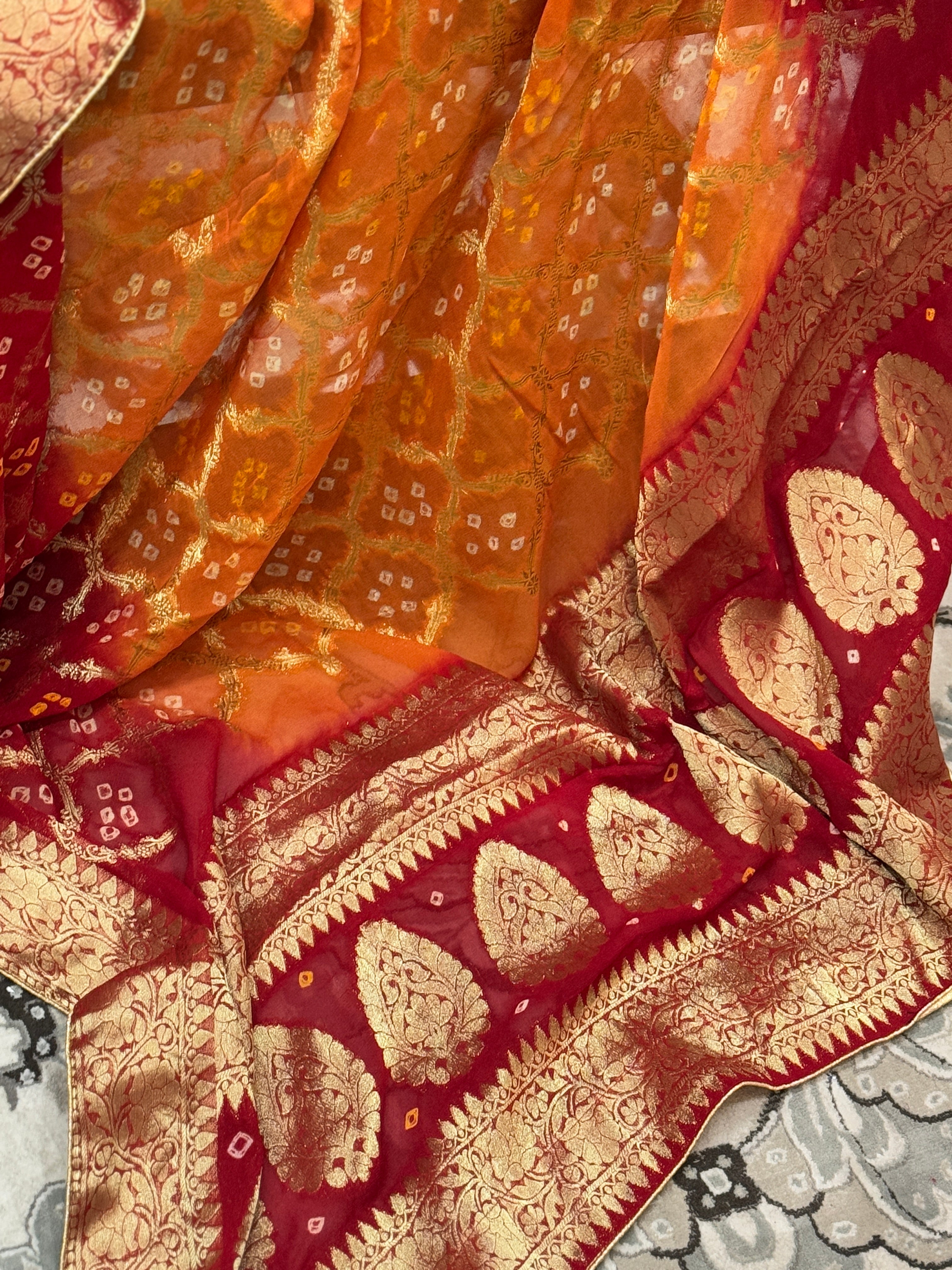 Georgette Gharchola dupatta - orange red