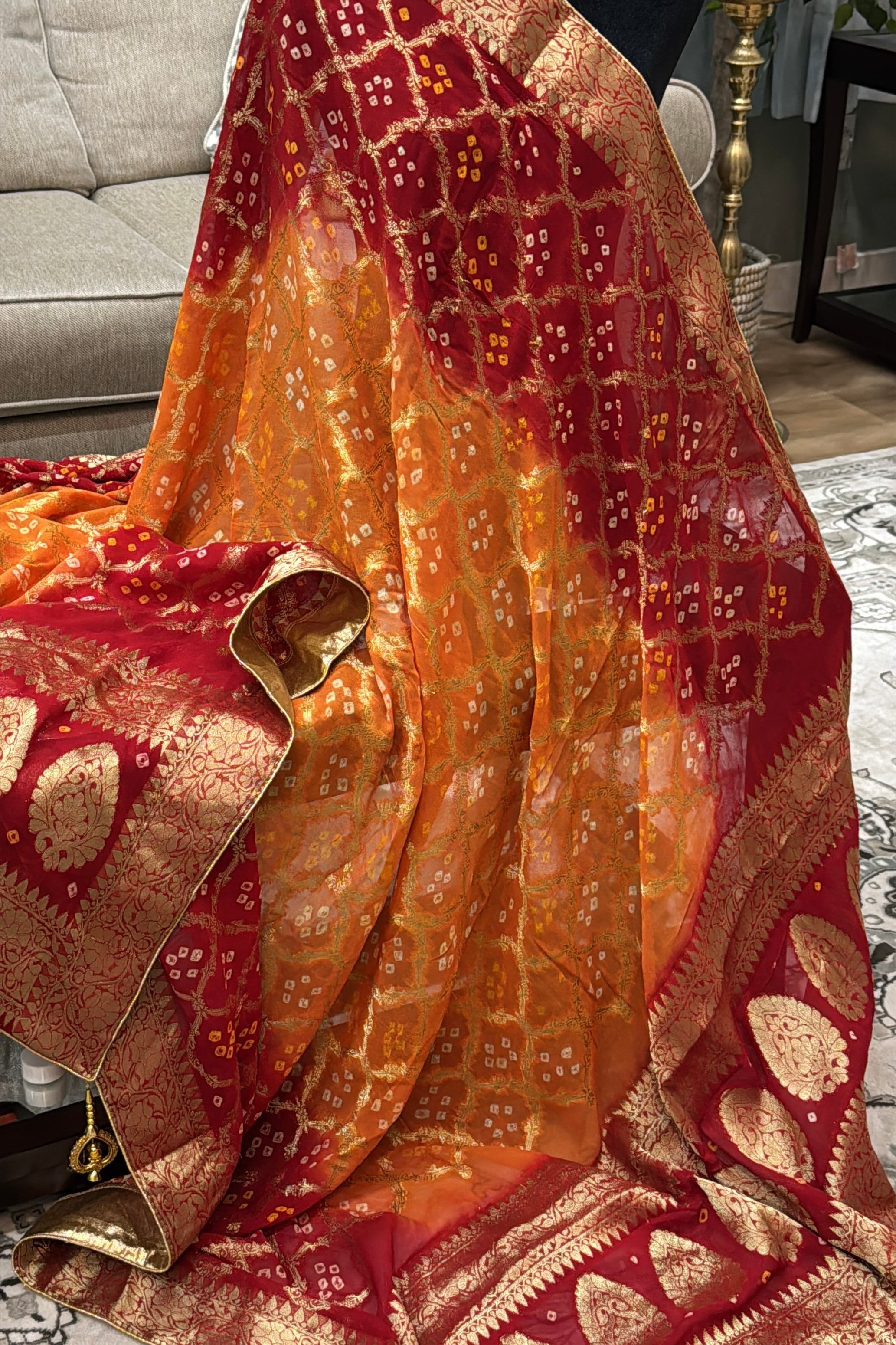 Georgette Gharchola dupatta - orange red