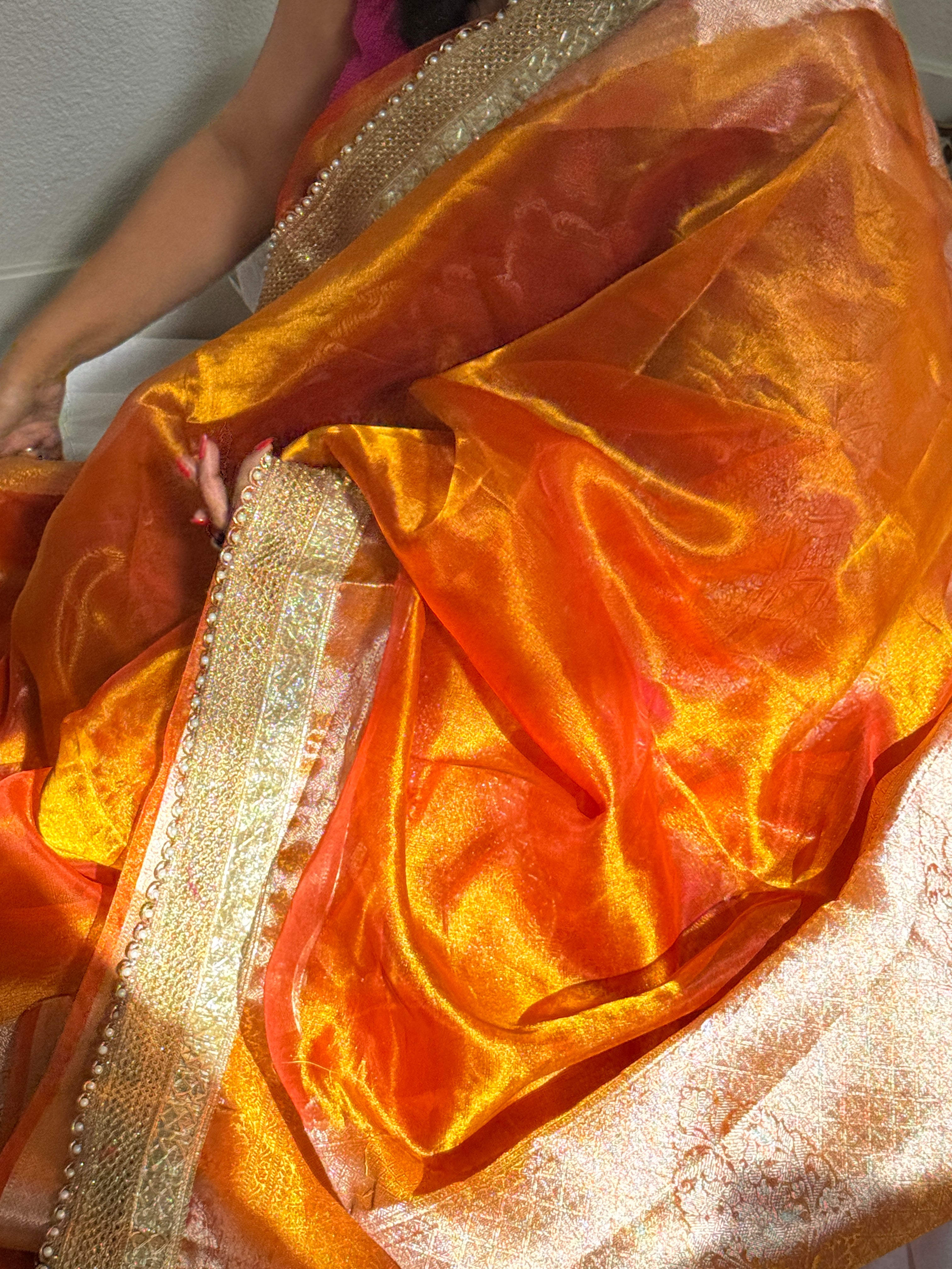 Pure banarasi tissue silk handwoven saree with gotapatti borders