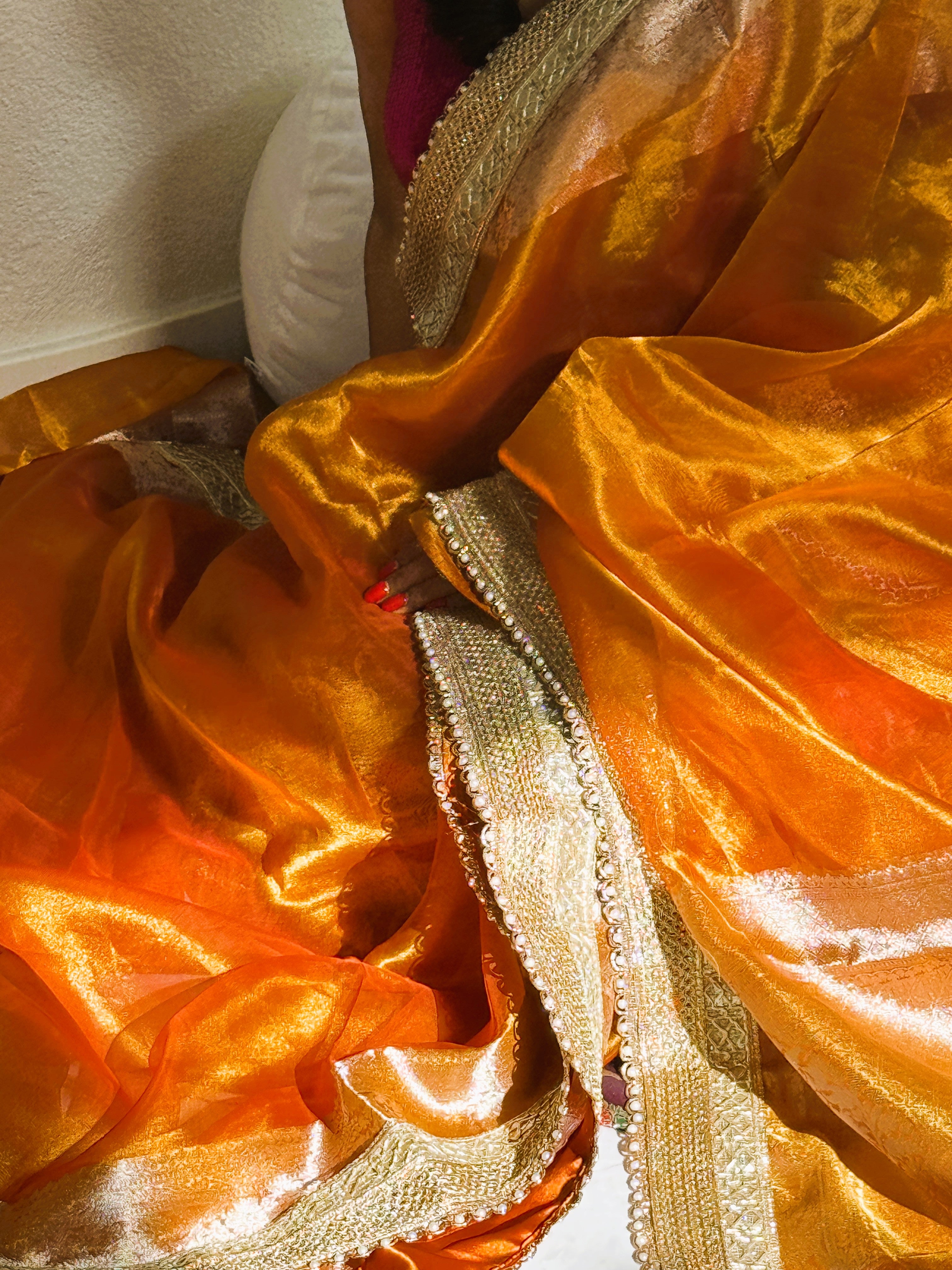 Pure banarasi tissue silk handwoven saree with gotapatti borders