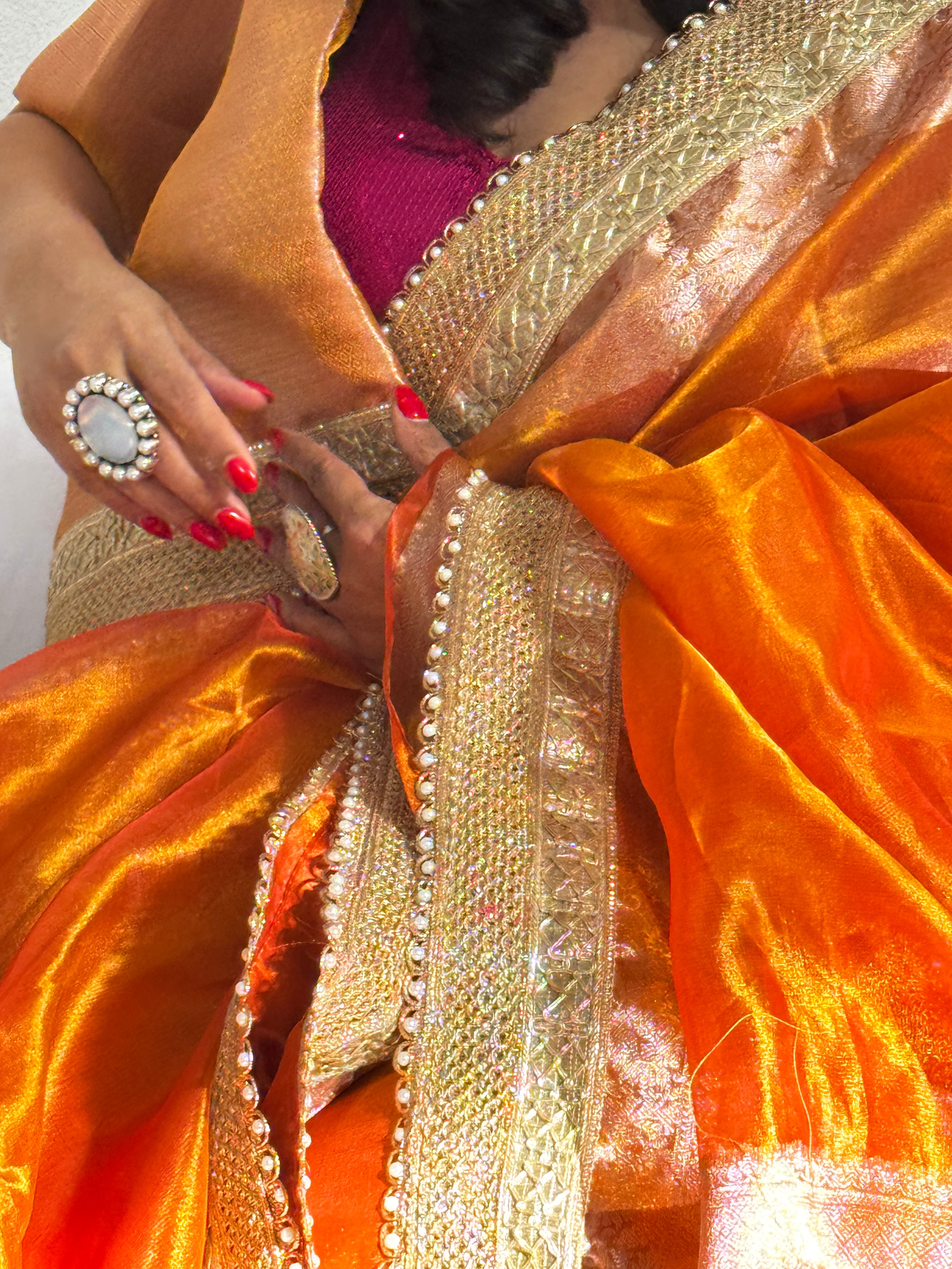 Pure banarasi tissue silk handwoven saree with gotapatti borders