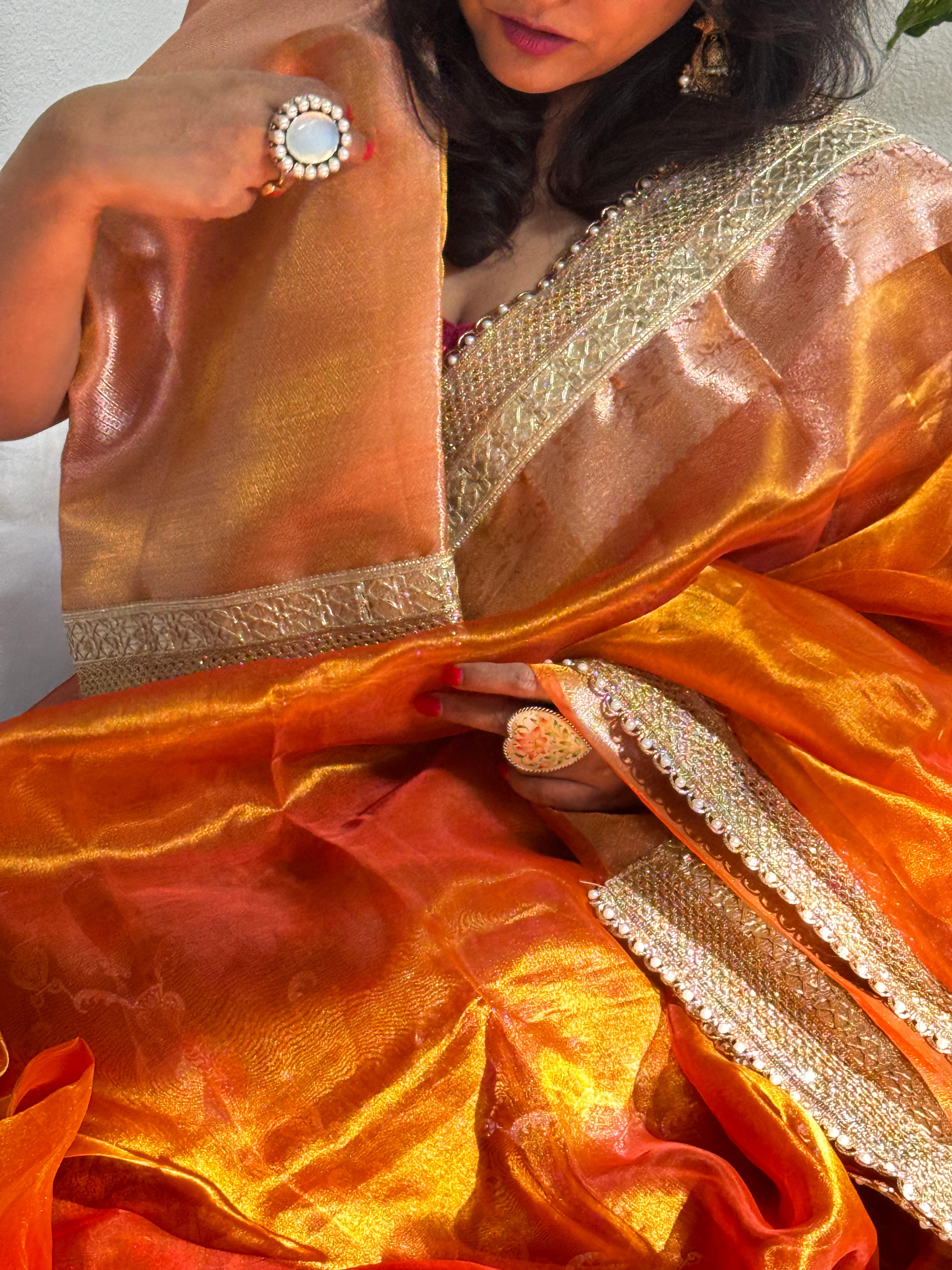 Pure banarasi tissue silk handwoven saree with gotapatti borders