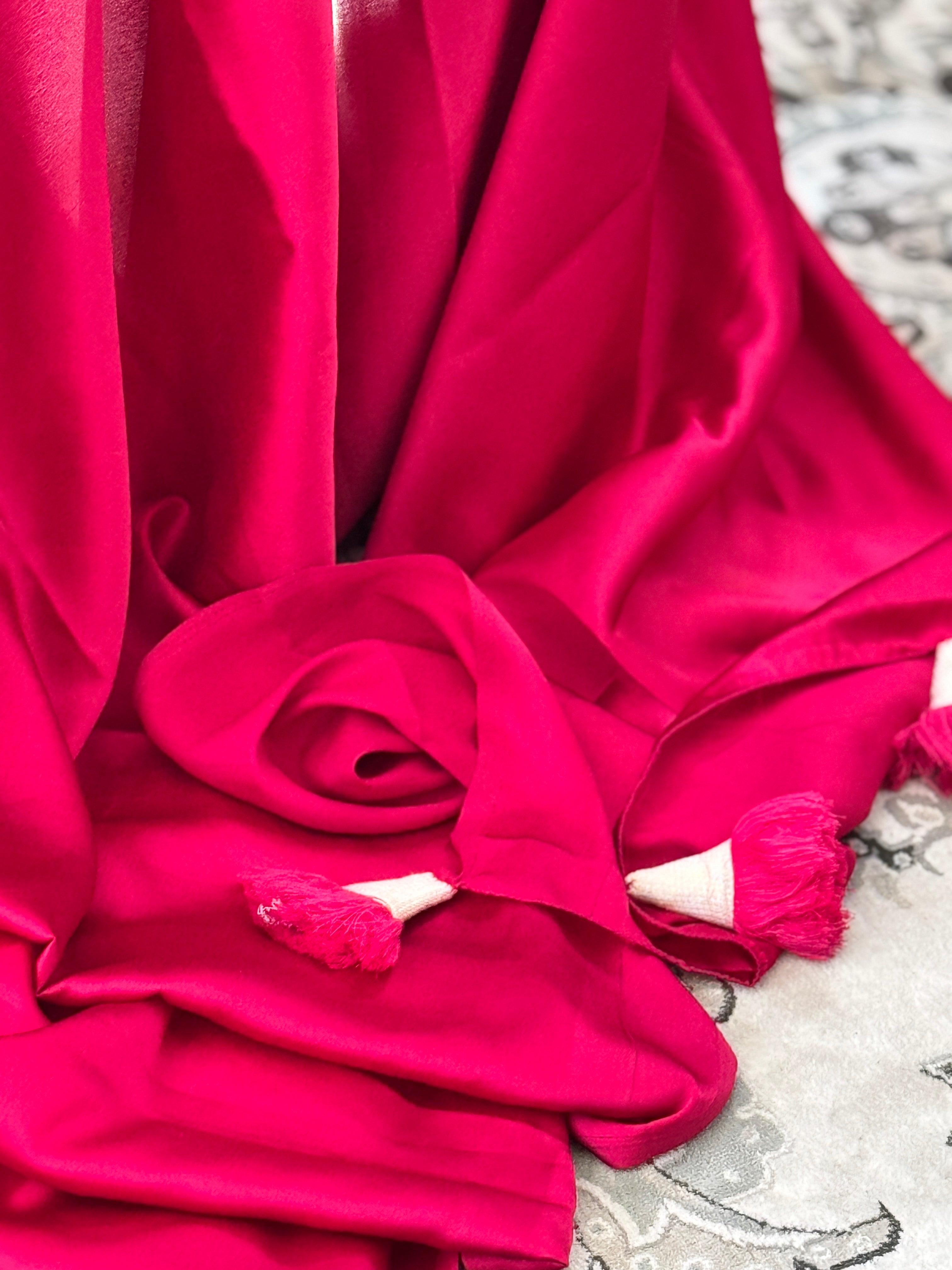 Wine satin saree with patch and lace