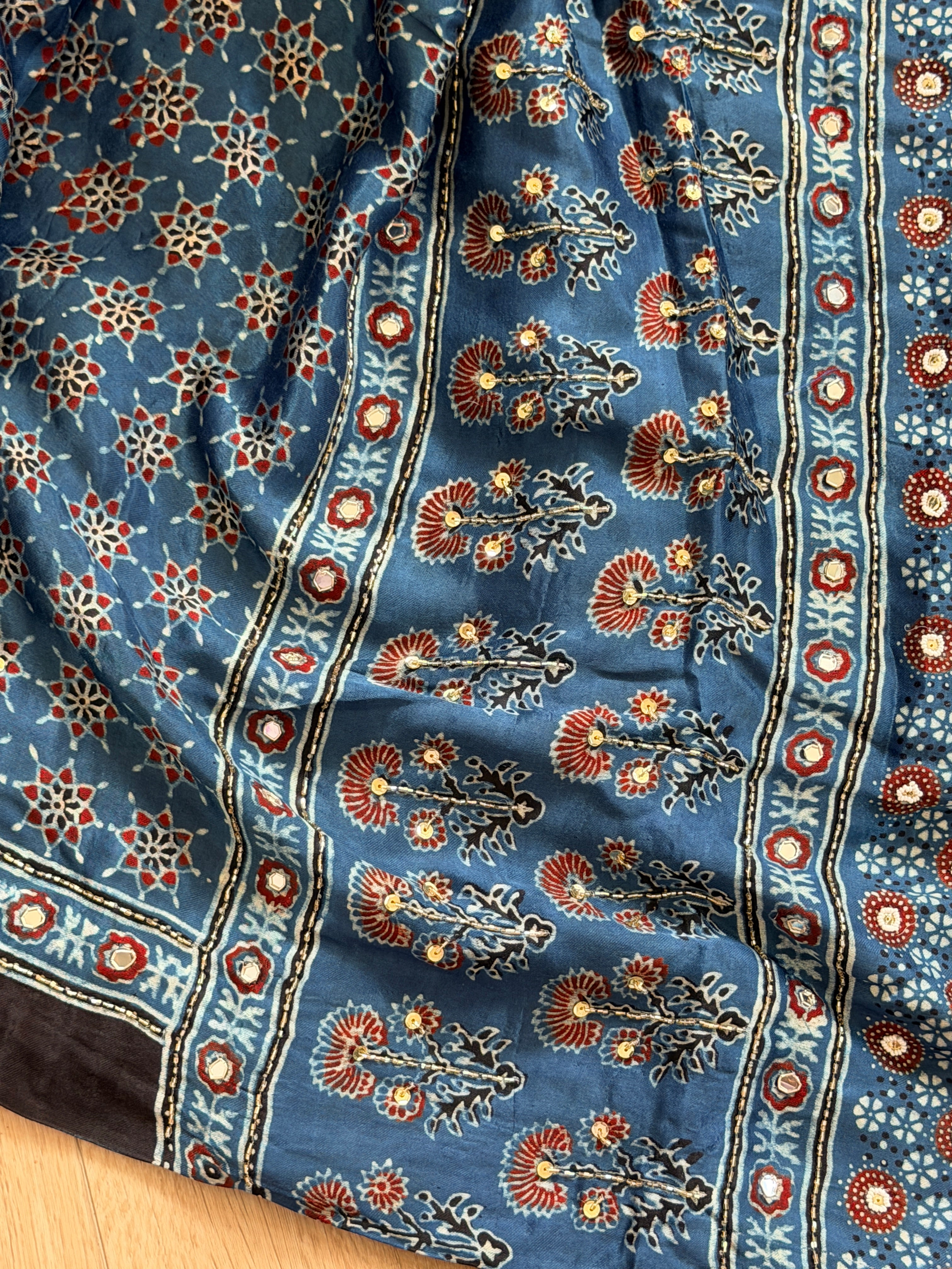 Modal Ajrak mirror and sequin work saree