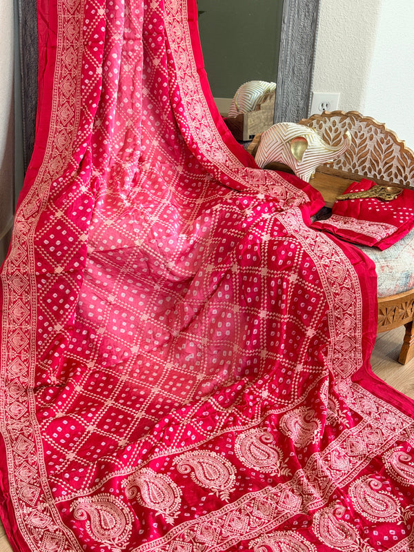 Bandhani Saree with Chikankari Work
