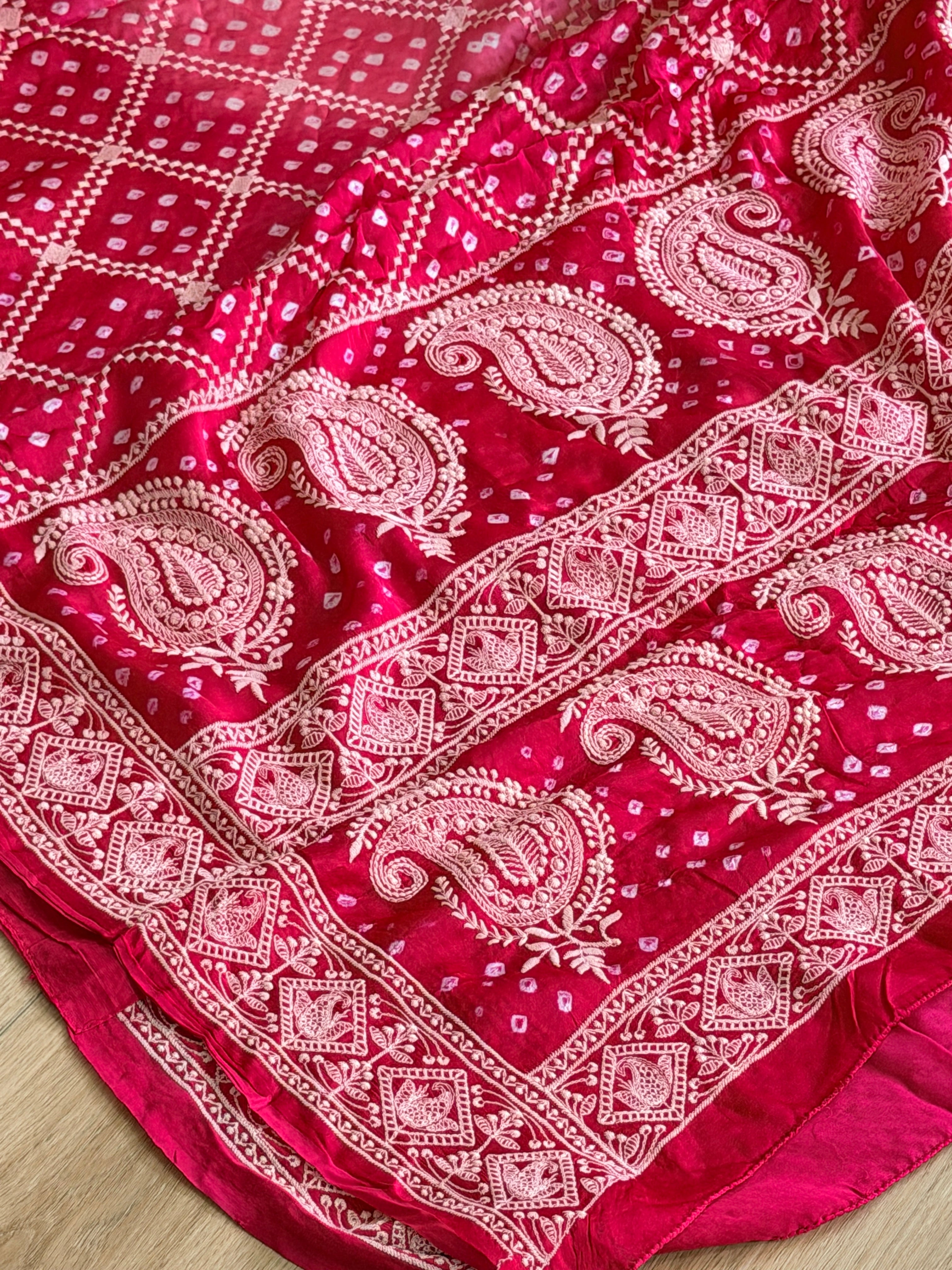 Bandhani Saree with Chikankari Work