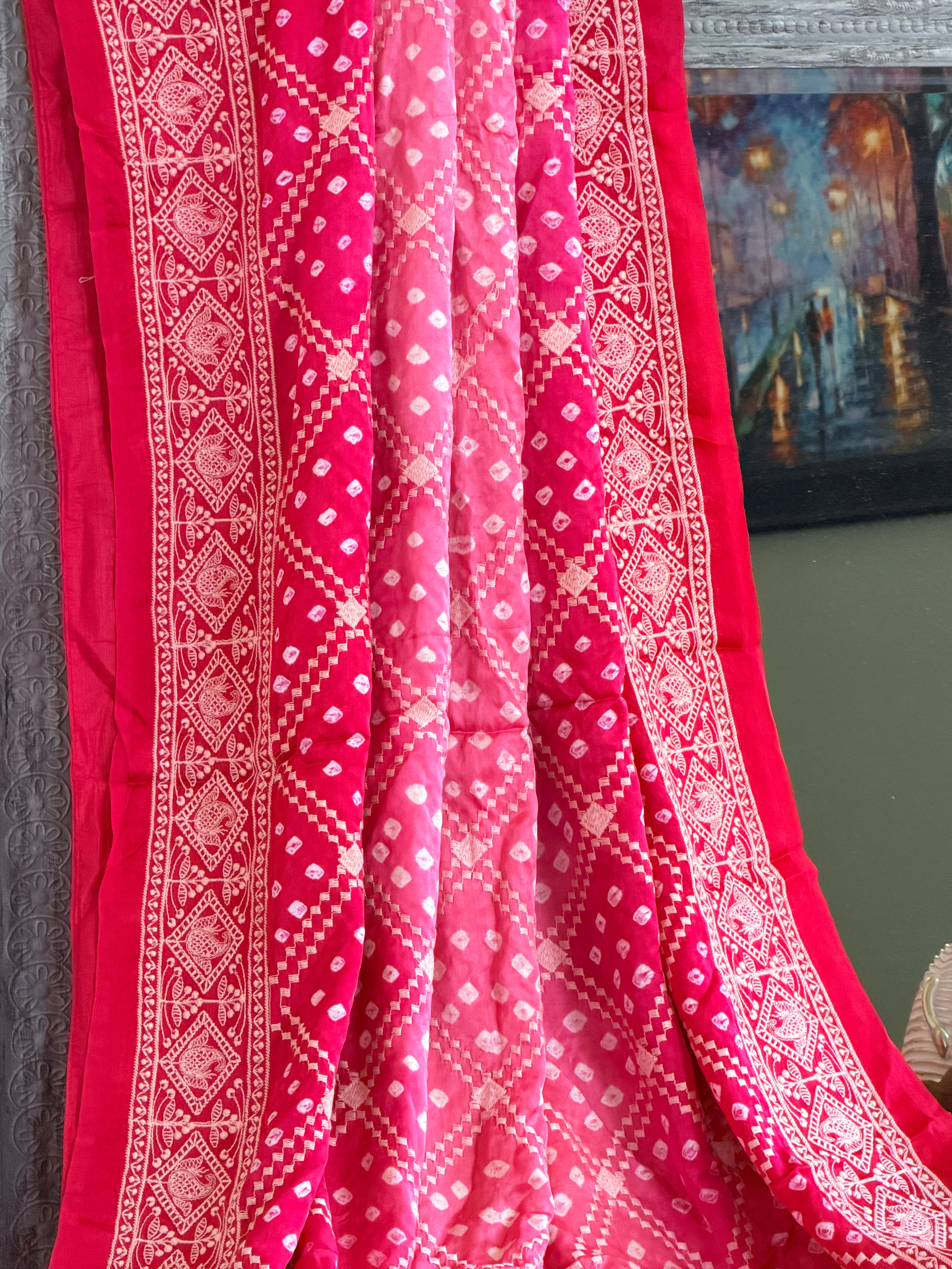 Bandhani Saree with Chikankari Work