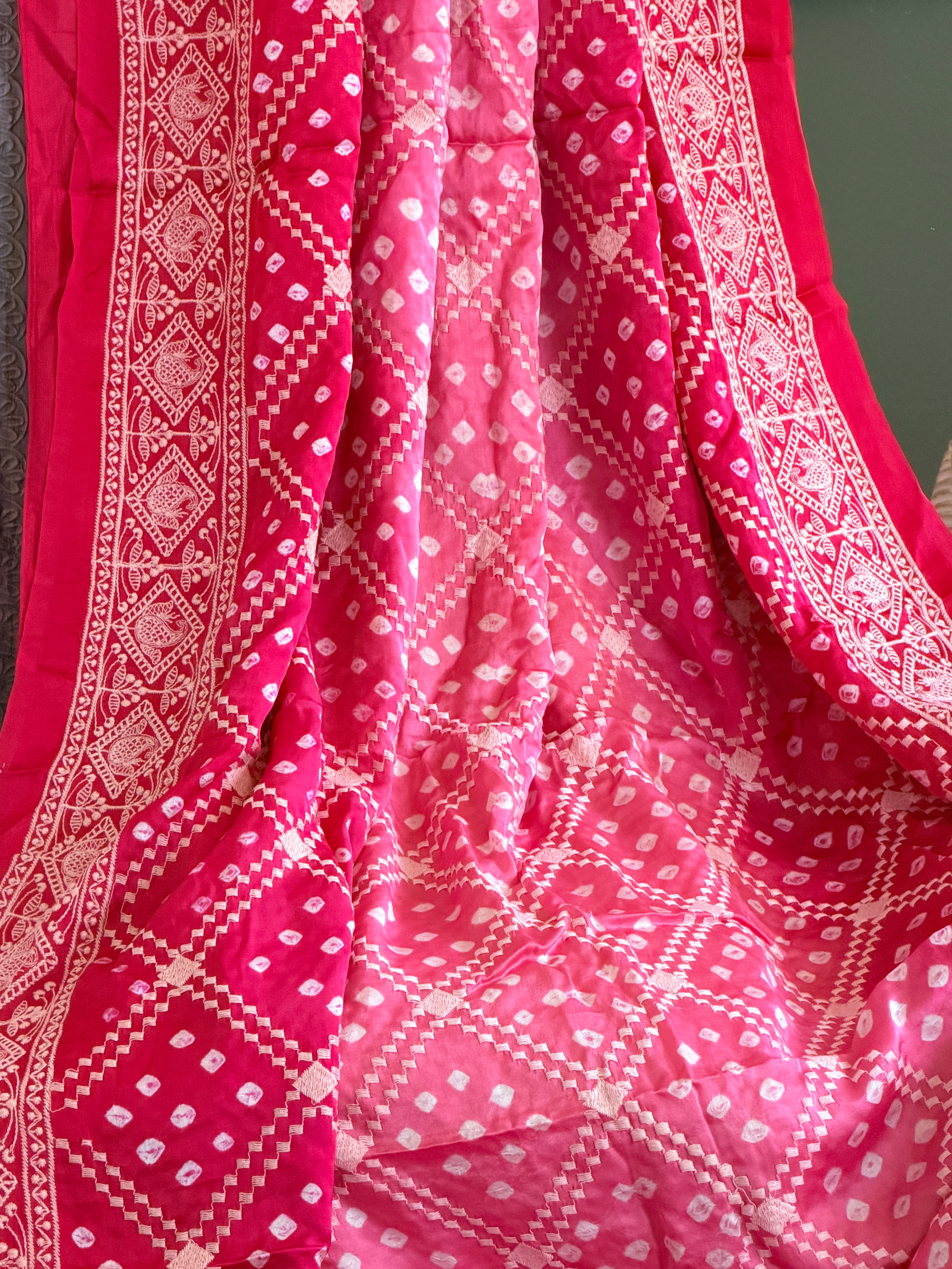 Bandhani Saree with Chikankari Work