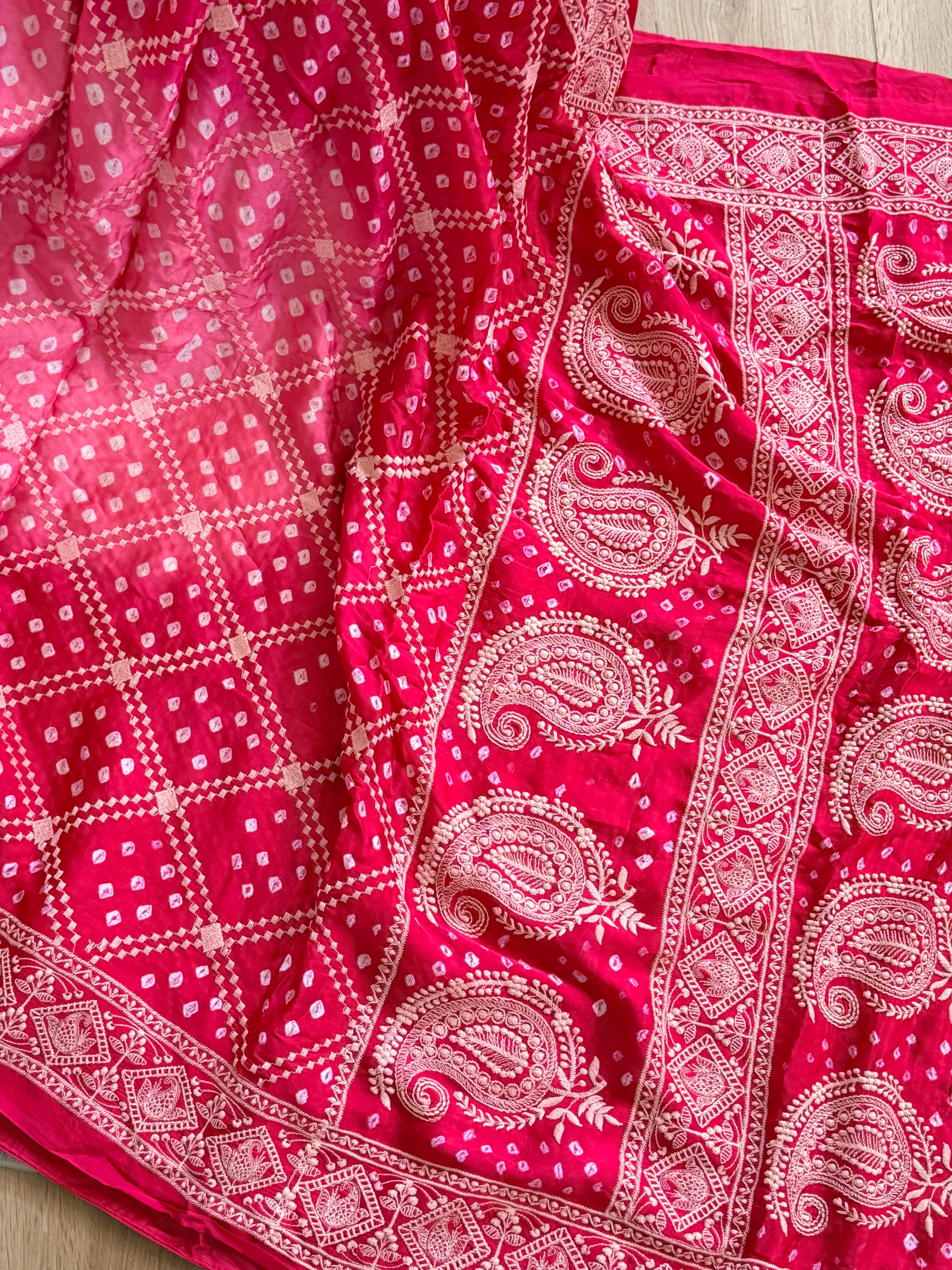Bandhani Saree with Chikankari Work