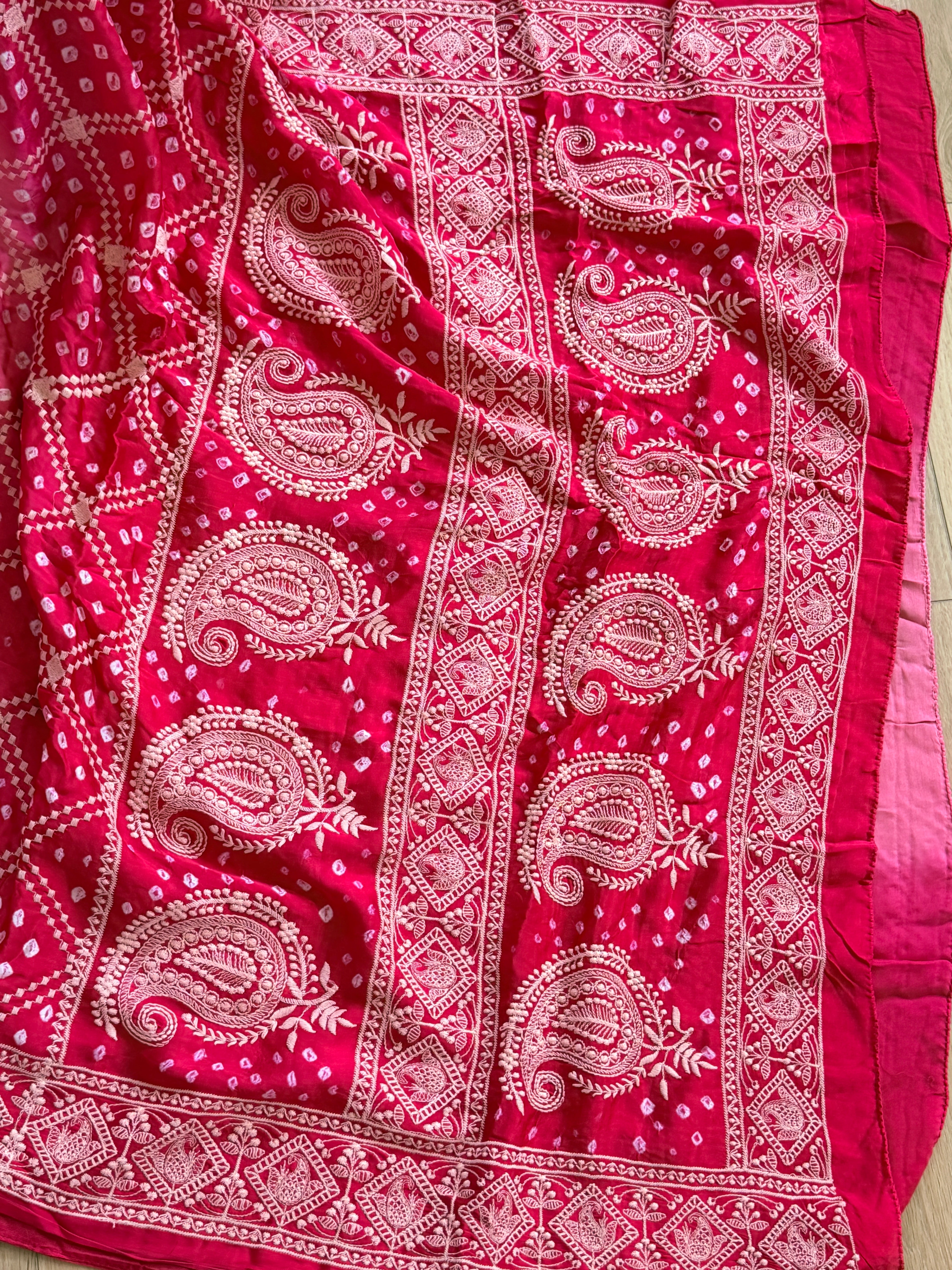 Bandhani Saree with Chikankari Work