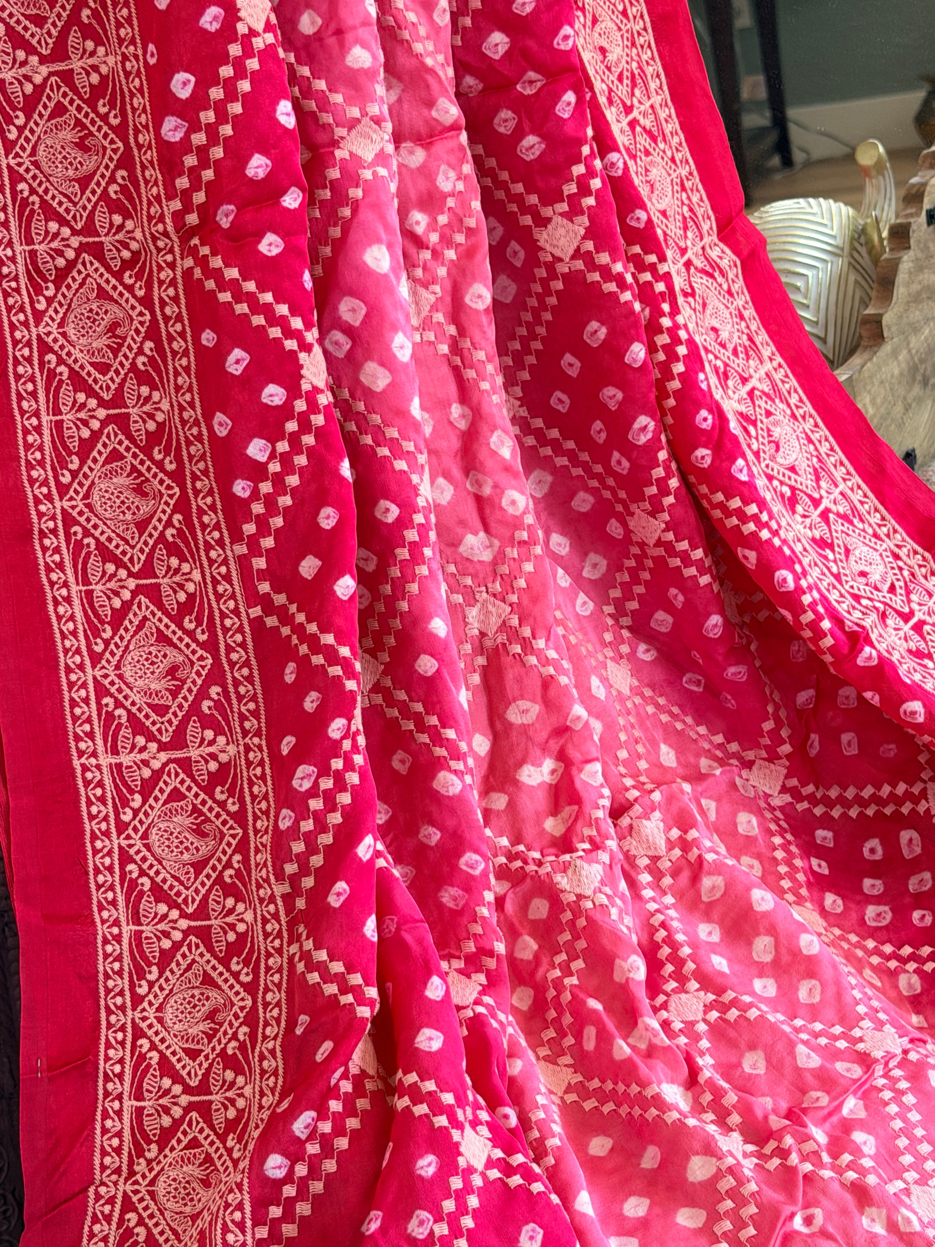 Bandhani Saree with Chikankari Work