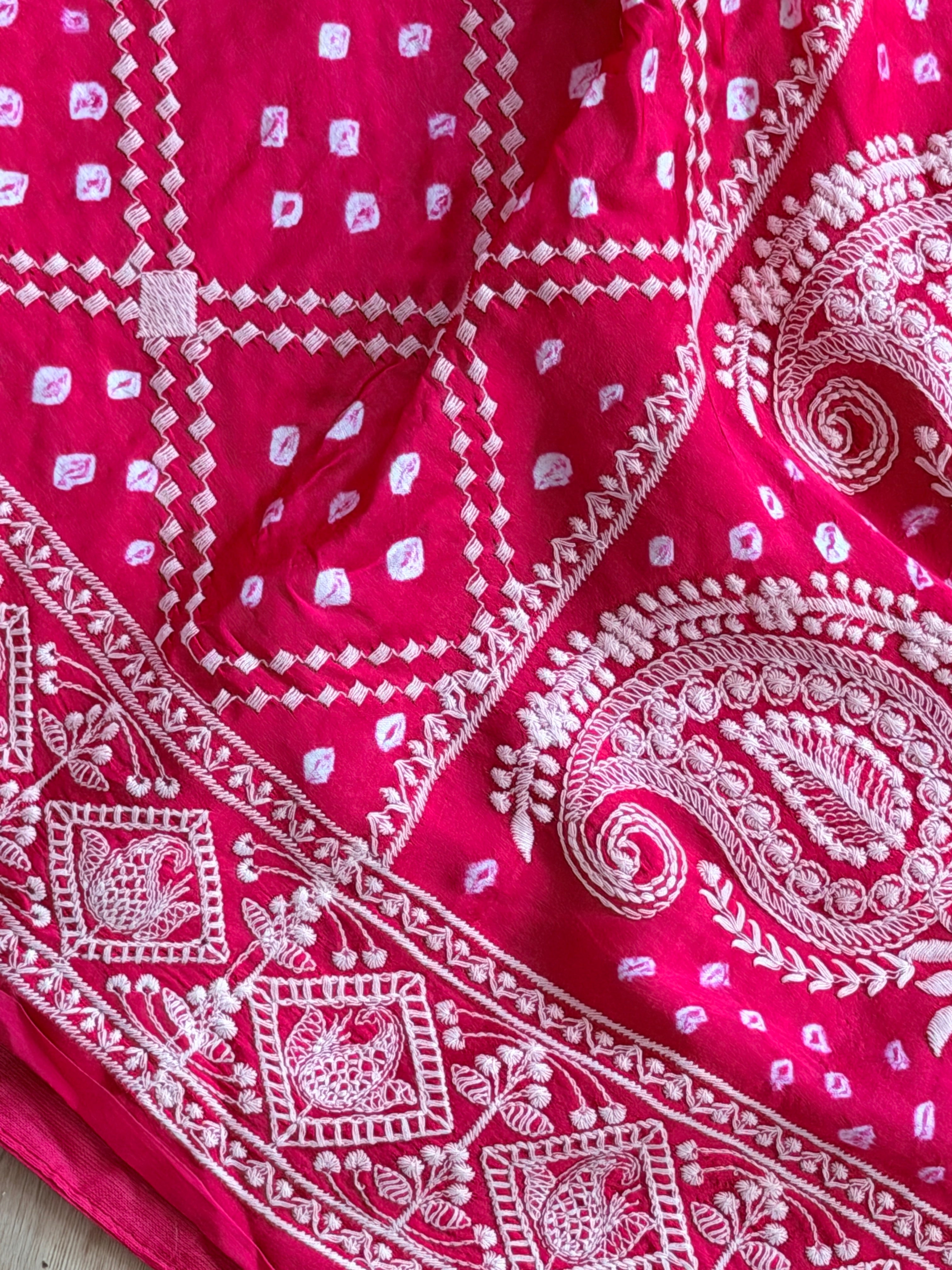 Bandhani Saree with Chikankari Work