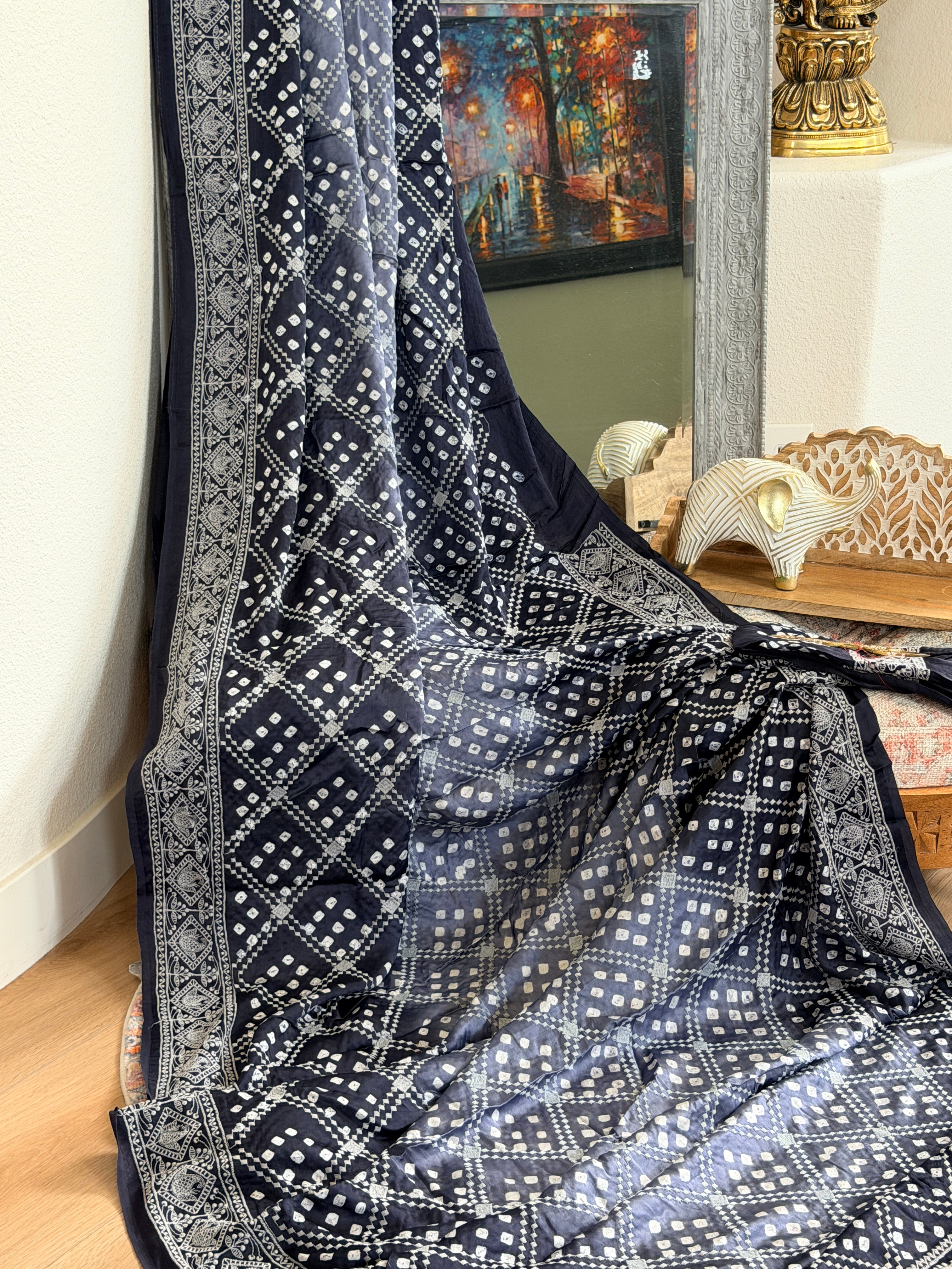 Bandhani Saree with Chikankari Work
