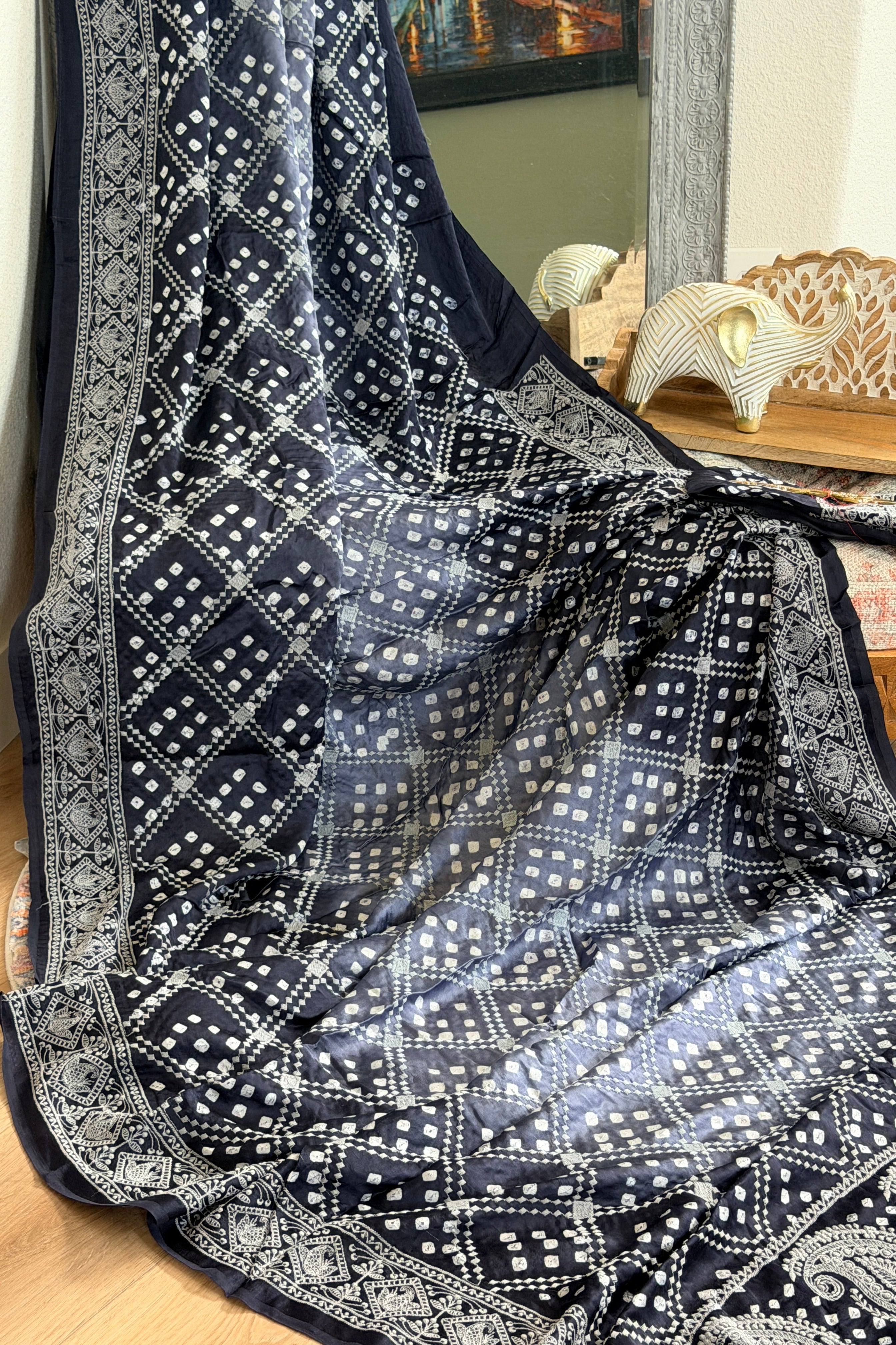 Bandhani Saree with Chikankari Work