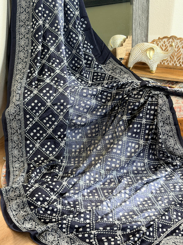 Bandhani Saree with Chikankari Work