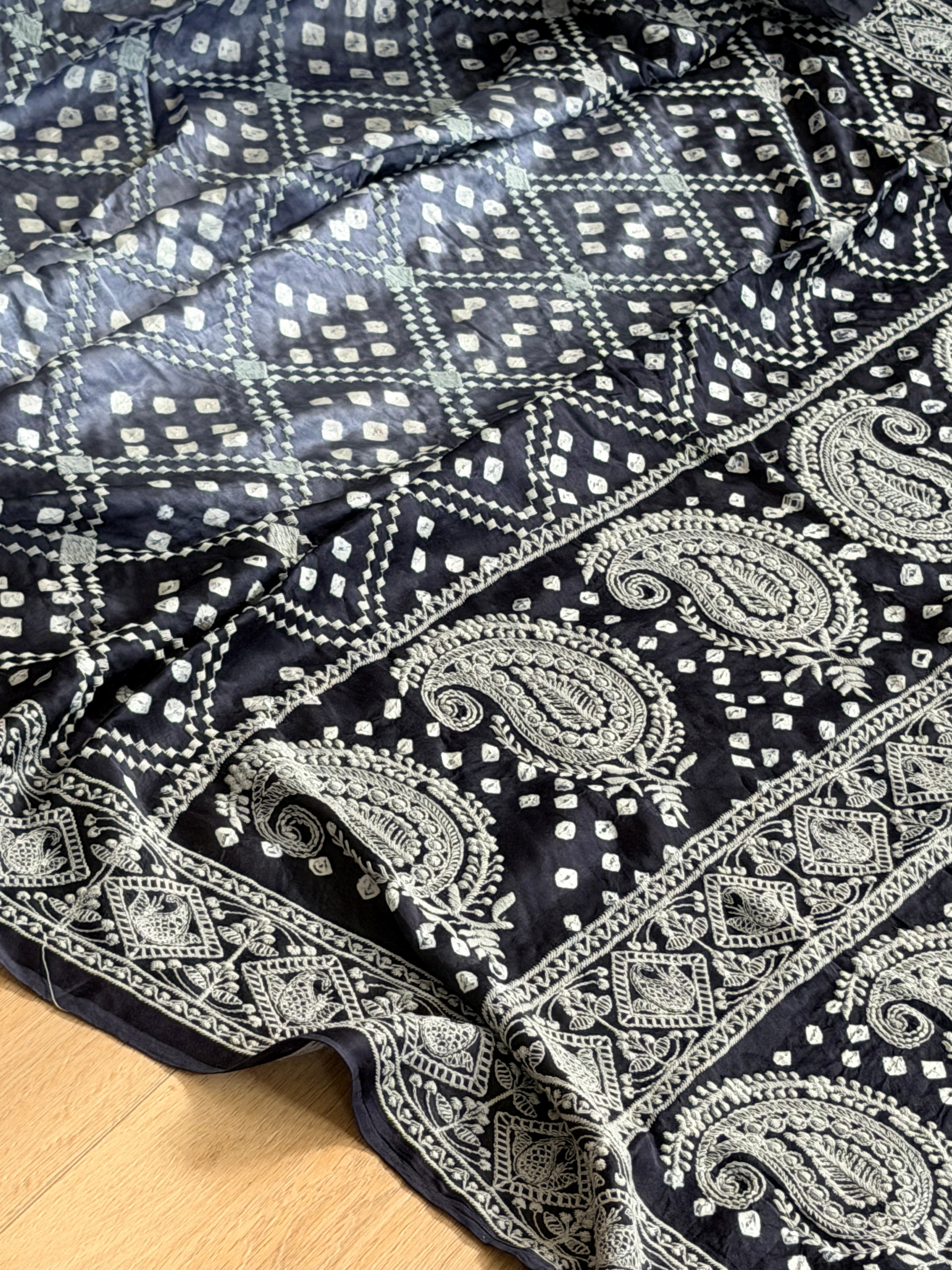 Bandhani Saree with Chikankari Work