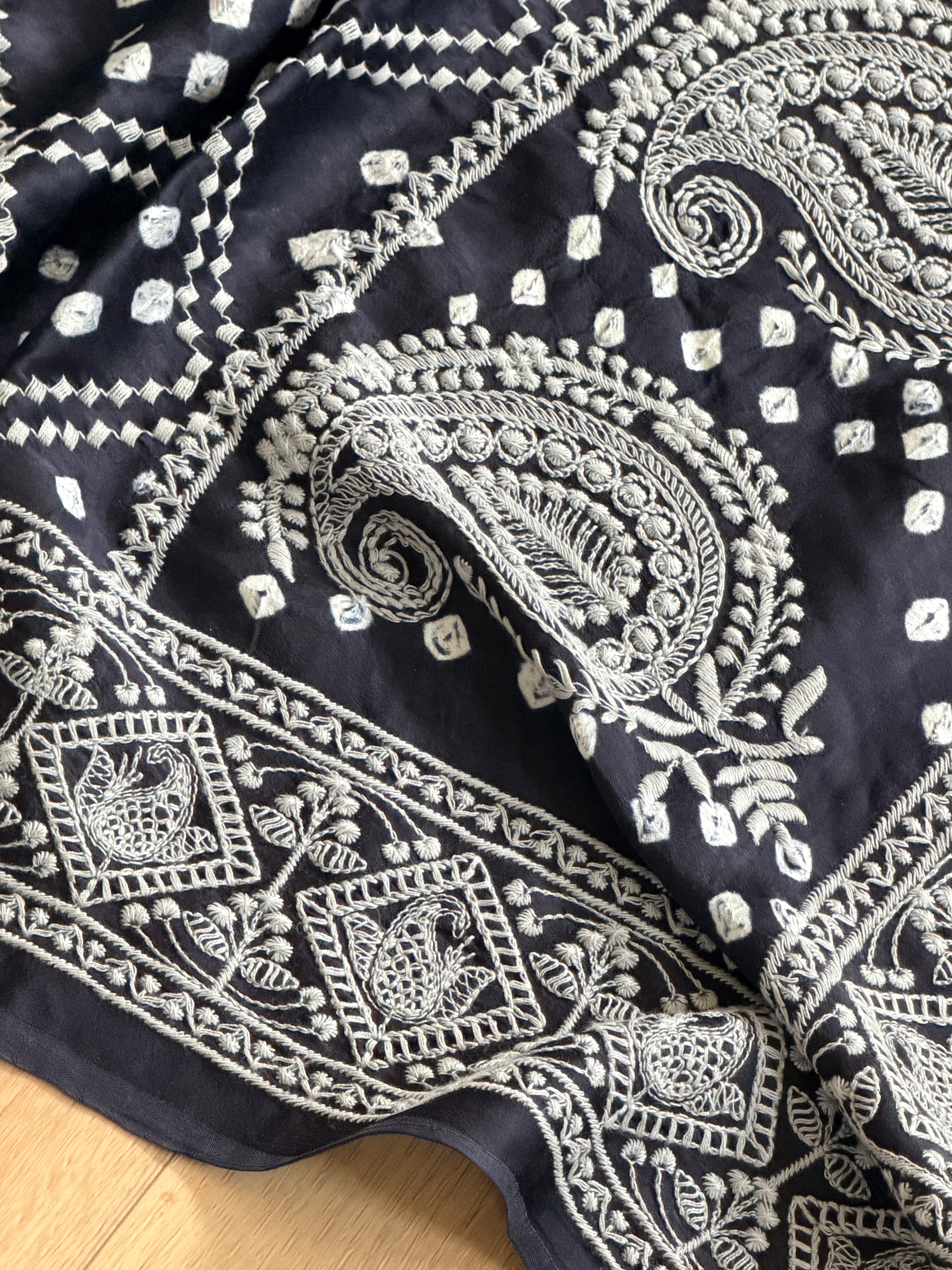 Bandhani Saree with Chikankari Work