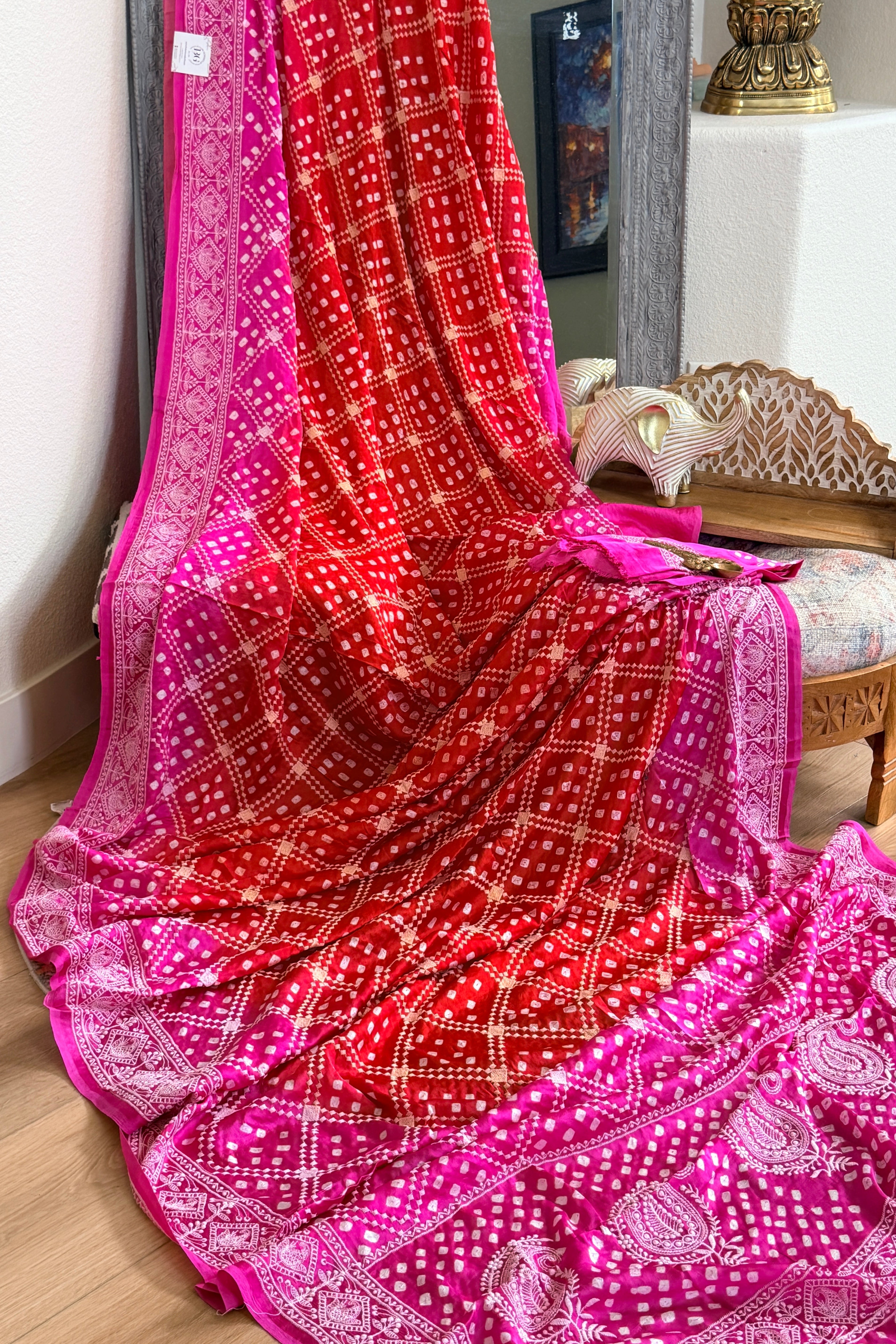 Bandhani Saree with Chikankari Work