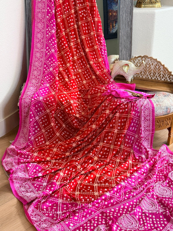 Bandhani Saree with Chikankari Work