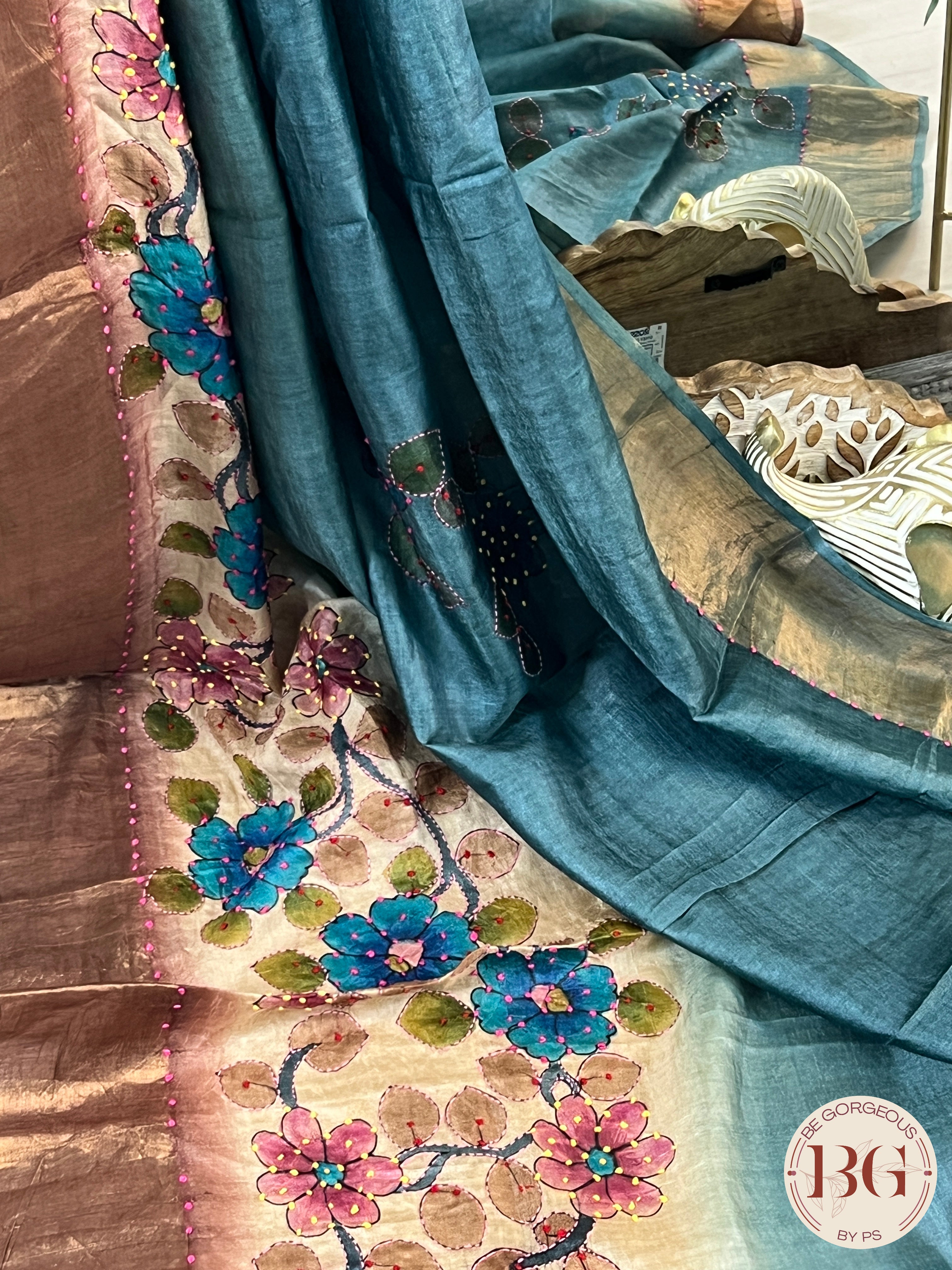 Tussar Katha Saree color - blue brown